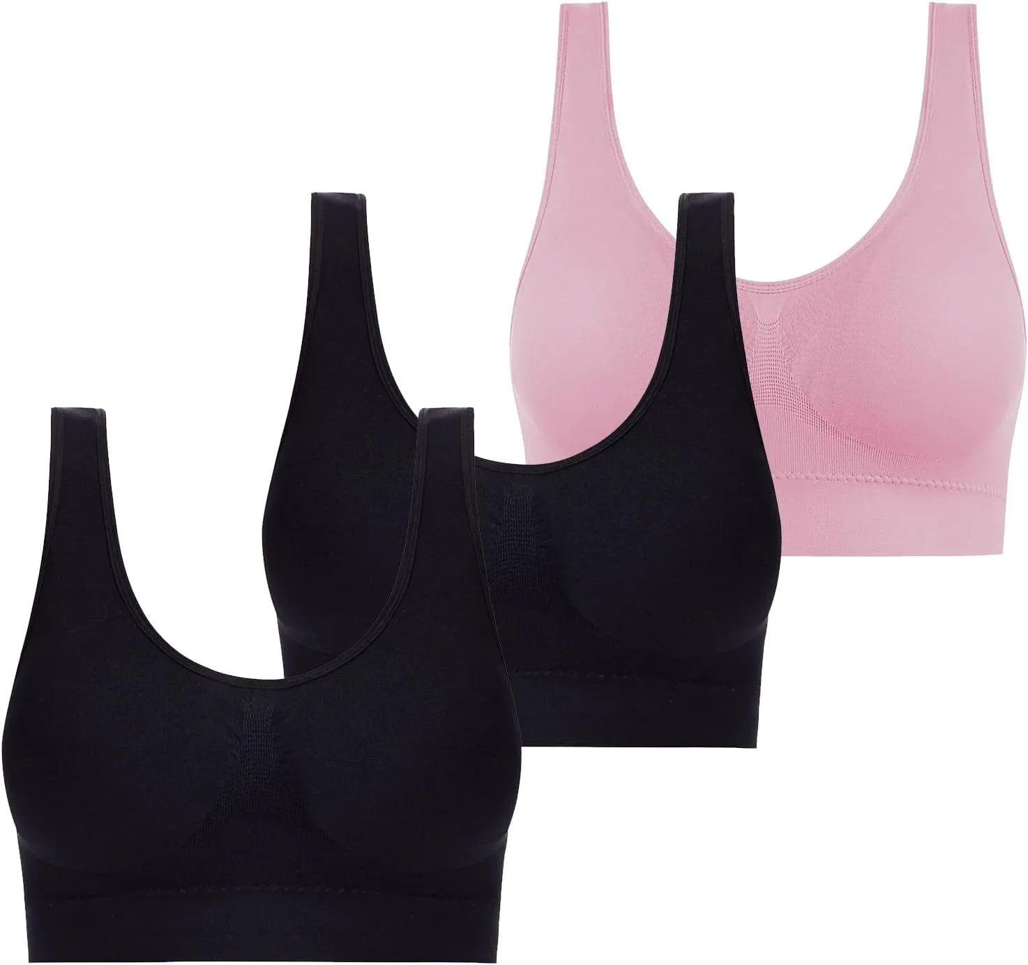 3 Pack Bras for Women No Underweire Tshirt Bra Plus Size Lightweight Workout Built-in Bra Tank Wirelesss Everyday Bra
