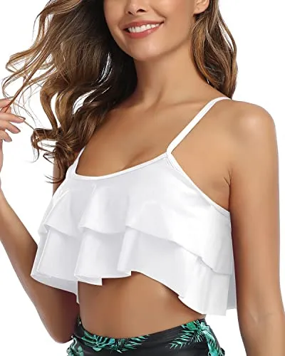 Adorable And Charming Bikini Top Flounce Swim Top-White