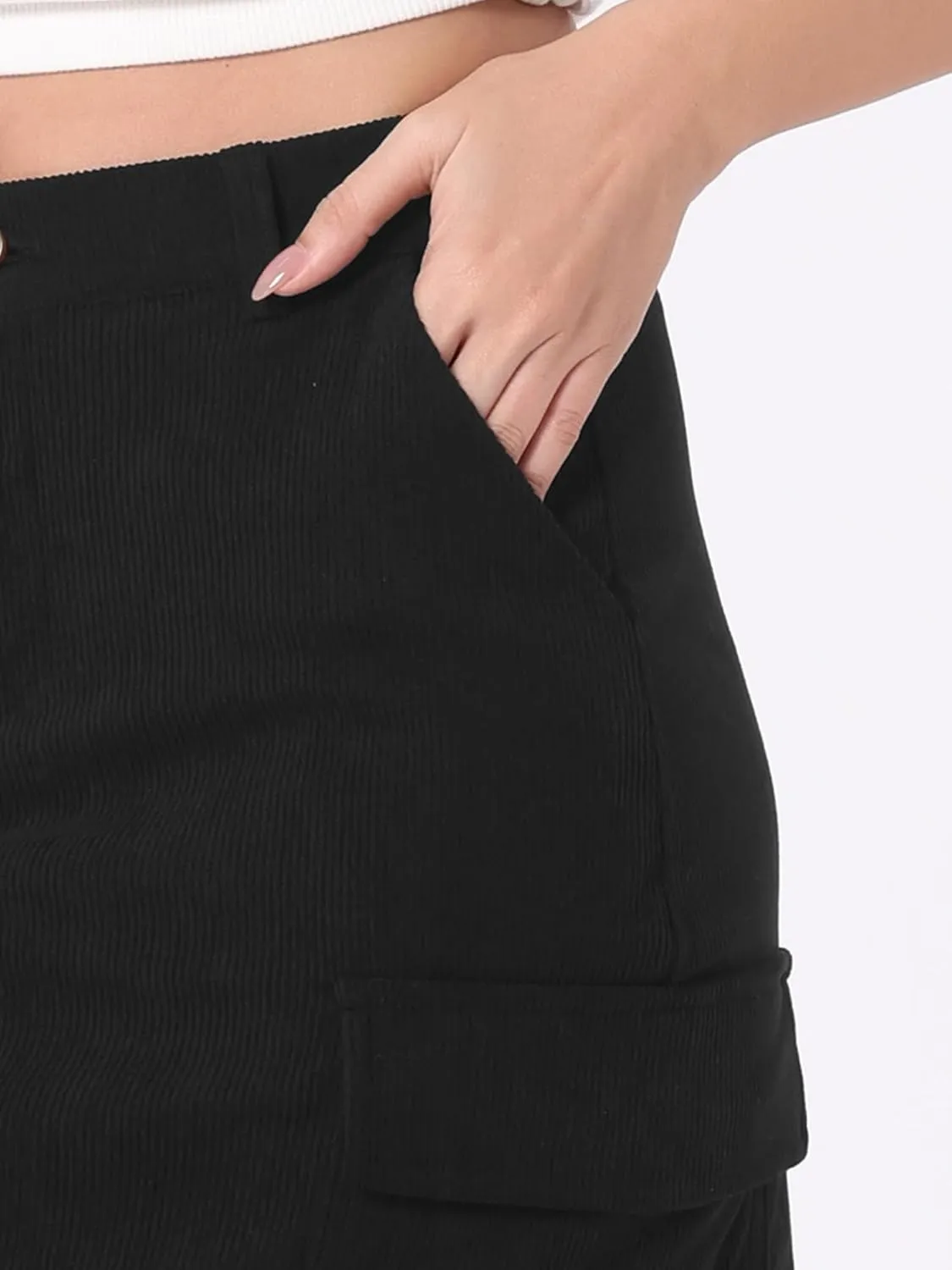 Allegra K Corduroy Cargo Skirts for Women's High Waisted Elastic Back H Line 2024 Fall Midi Skirt
