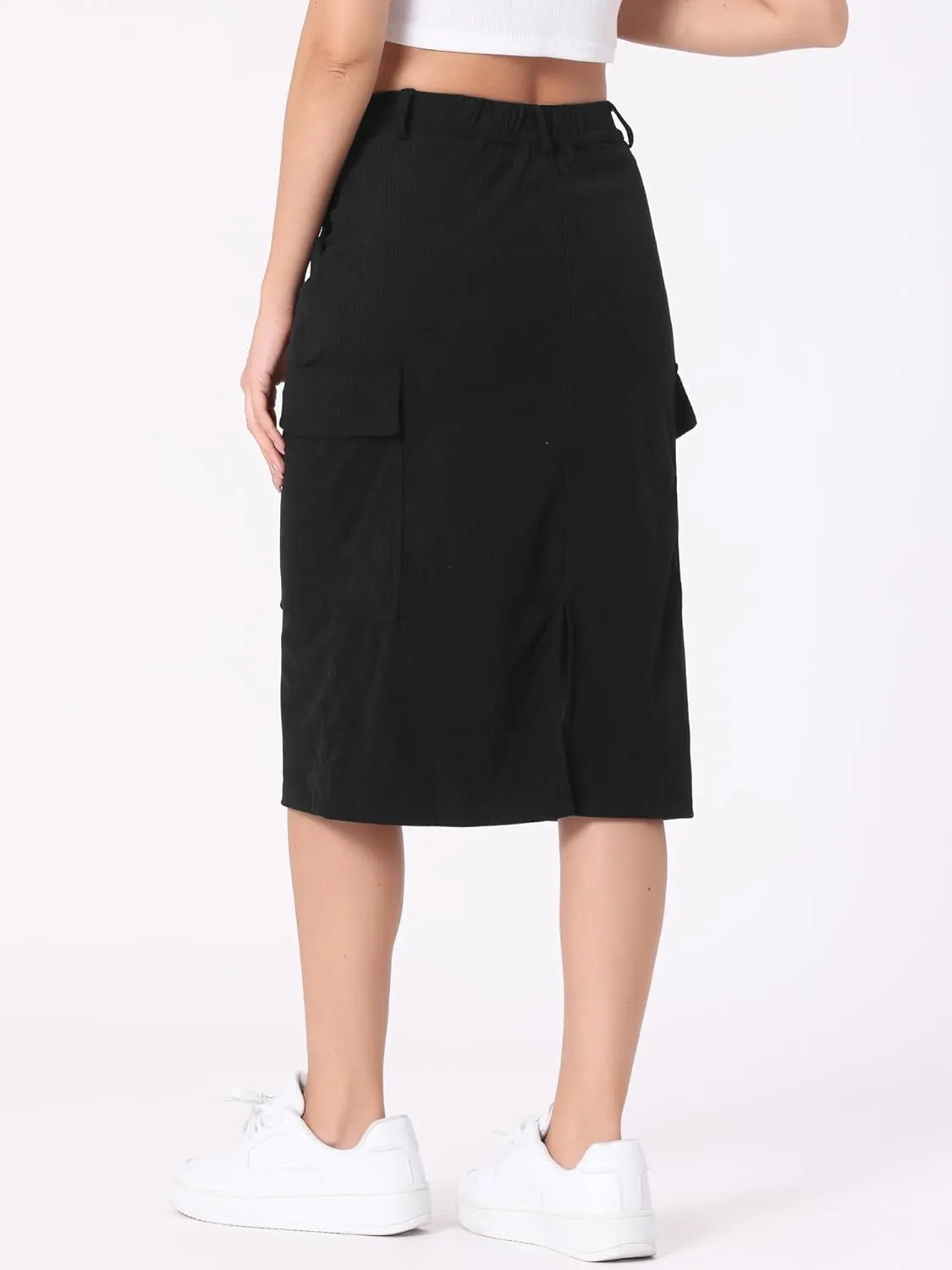 Allegra K Corduroy Cargo Skirts for Women's High Waisted Elastic Back H Line 2024 Fall Midi Skirt