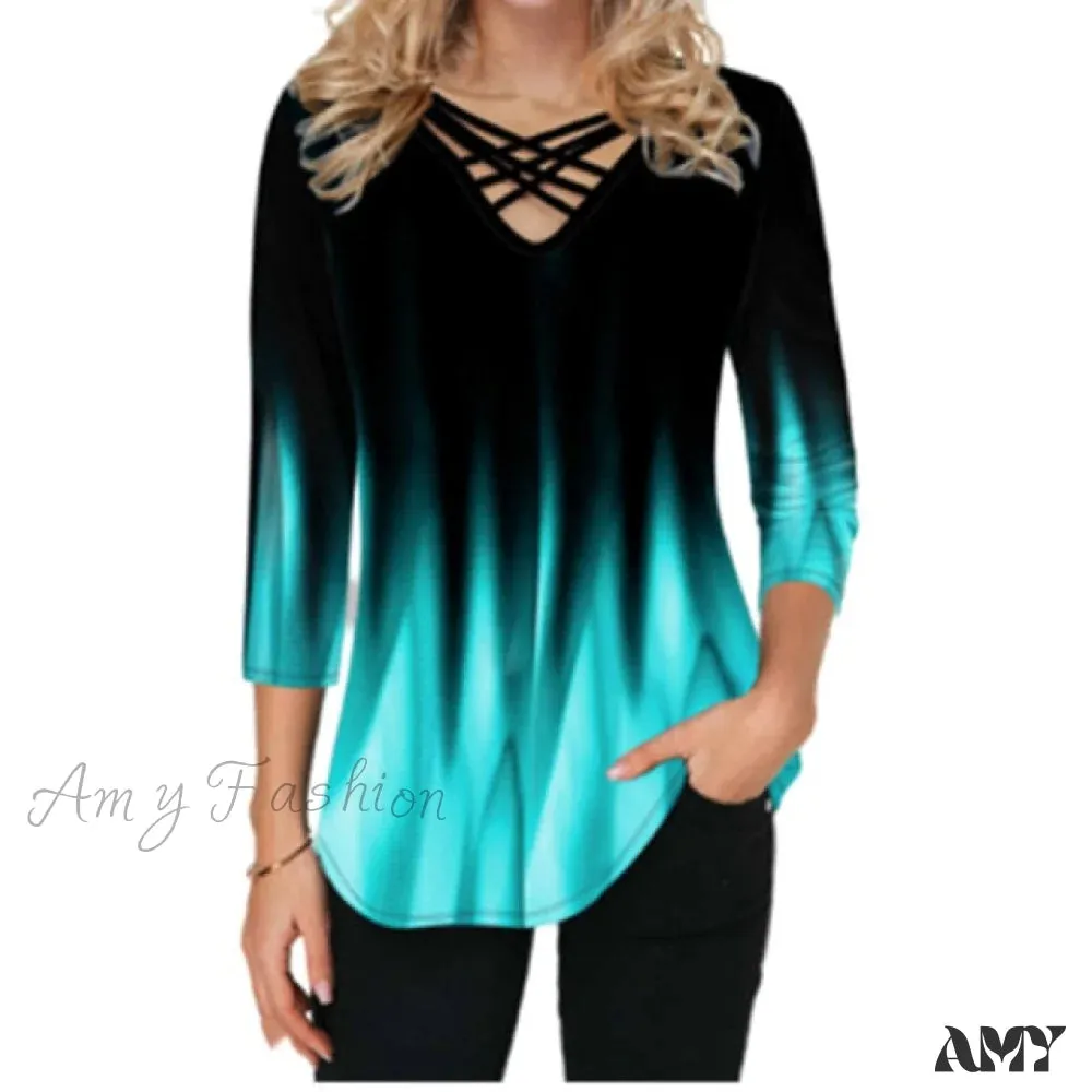 Amy Fashion - Short Sleeve V-Neck Print T Shirt