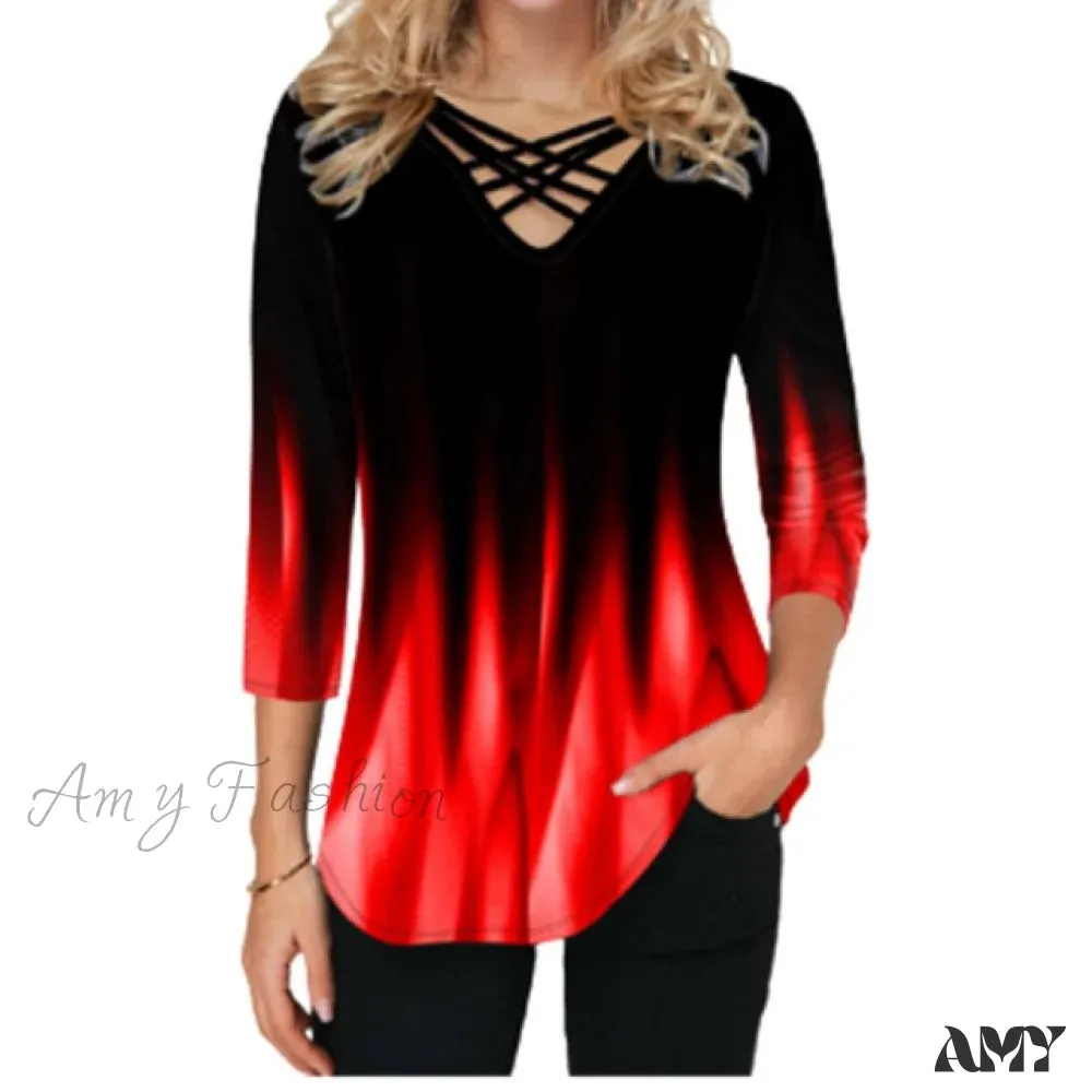 Amy Fashion - Short Sleeve V-Neck Print T Shirt