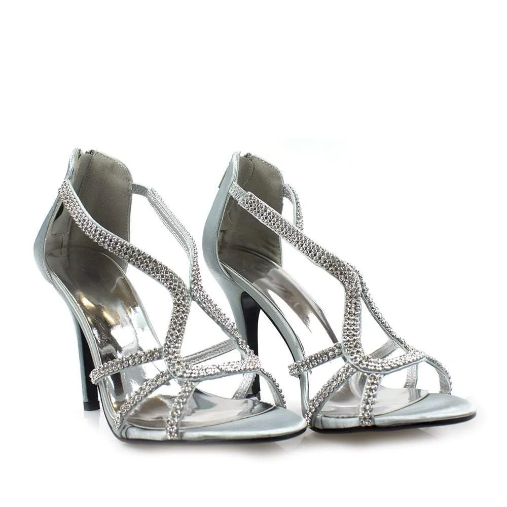 Anabelle Peep Toe Diamante Satin Sandal
