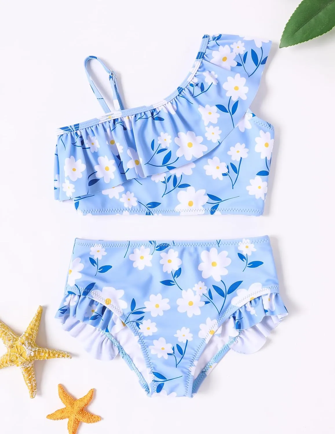 Arshiner Girls Two Piece Swimsuit Ruffles Flounce Printed Bikini Set Swimwear Girl Bathing Suits with Chest Pad 4-15 Years