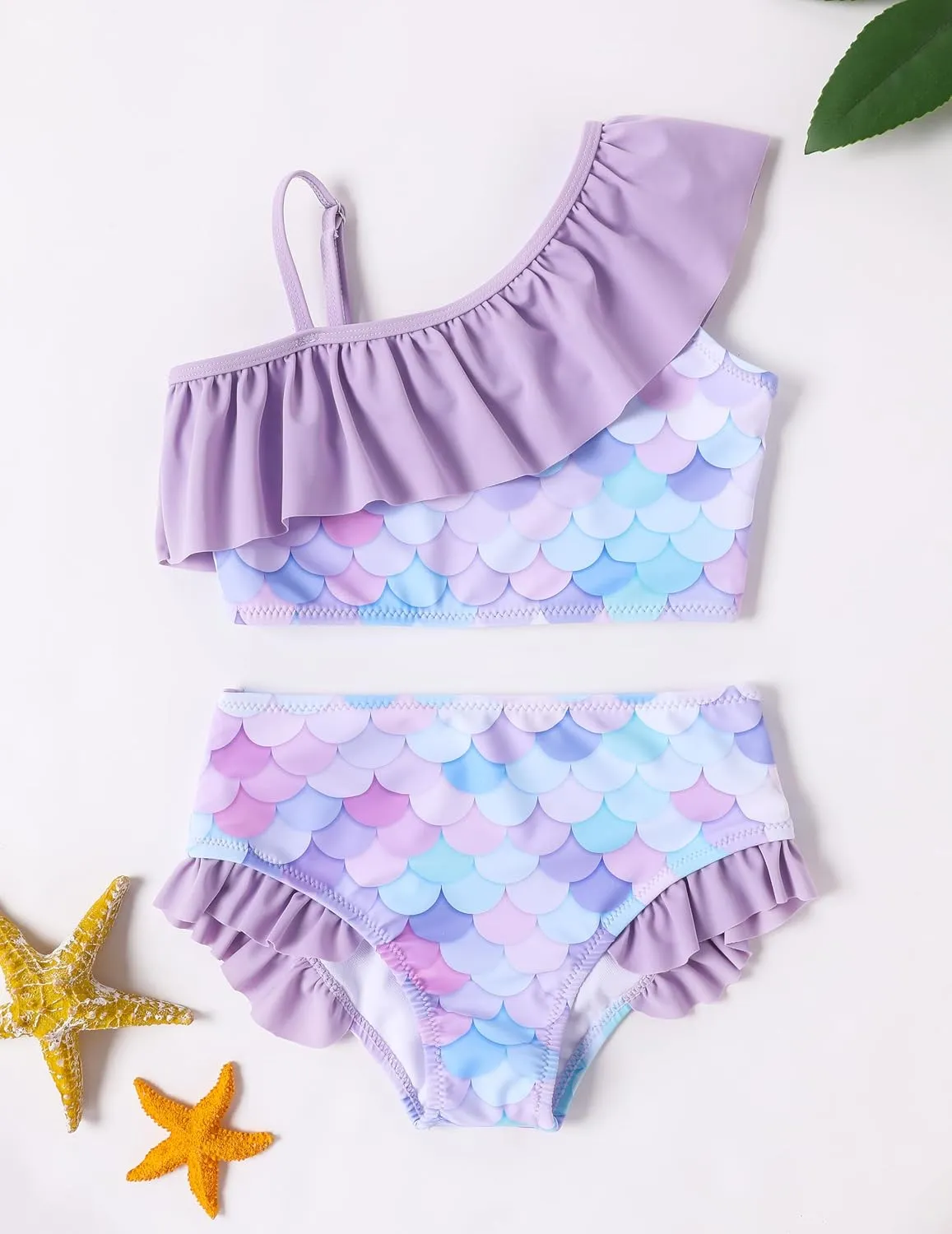 Arshiner Girls Two Piece Swimsuit Ruffles Flounce Printed Bikini Set Swimwear Girl Bathing Suits with Chest Pad 4-15 Years