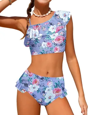 Arshiner Girls Two Piece Swimsuit Ruffles Flounce Printed Bikini Set Swimwear Girl Bathing Suits with Chest Pad 4-15 Years
