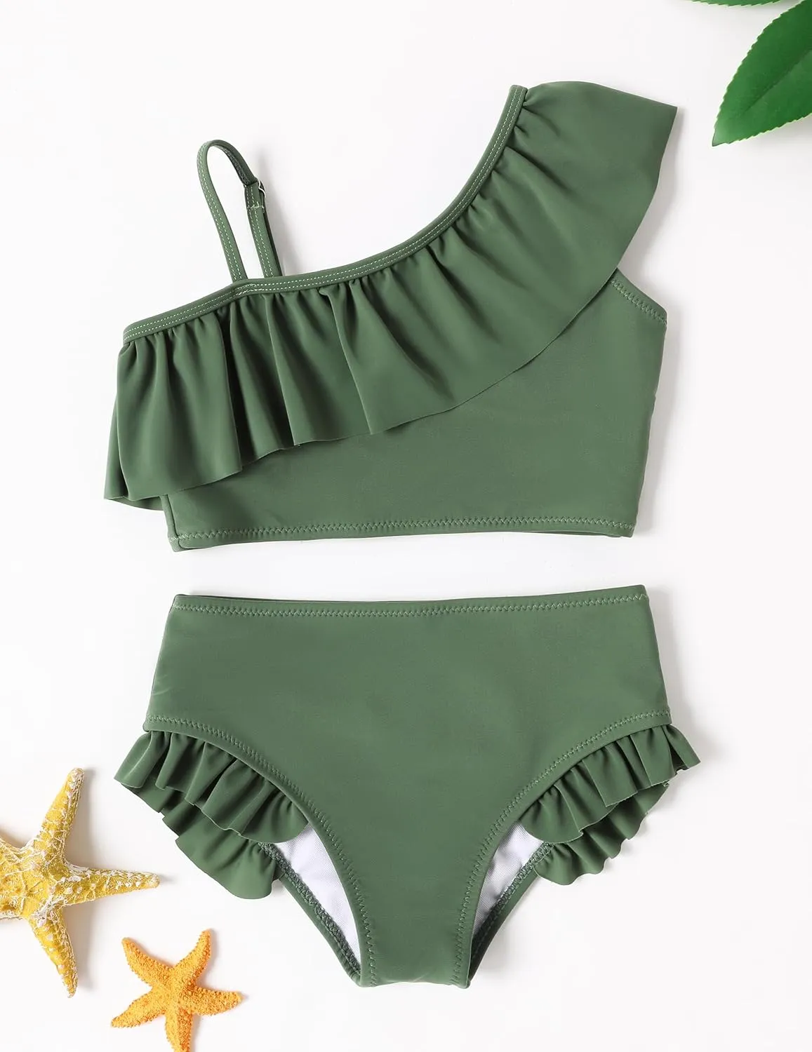 Arshiner Girls Two Piece Swimsuit Ruffles Flounce Printed Bikini Set Swimwear Girl Bathing Suits with Chest Pad 4-15 Years