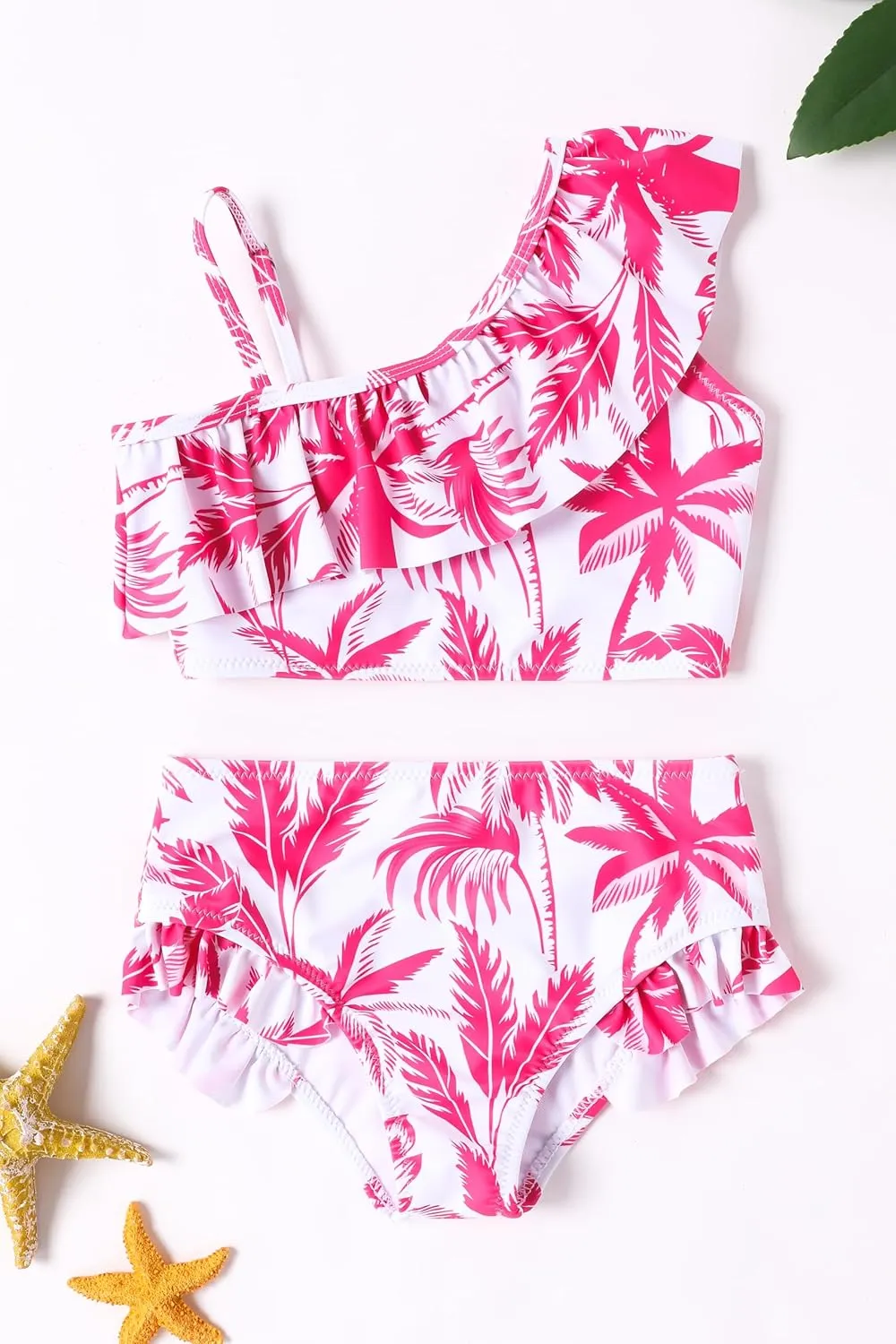 Arshiner Girls Two Piece Swimsuit Ruffles Flounce Printed Bikini Set Swimwear Girl Bathing Suits with Chest Pad 4-15 Years