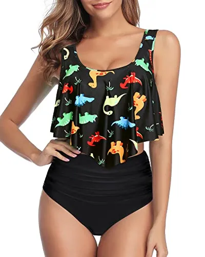 Attractive And Charming Two Piece Bikini For Women-Black Dinosaur