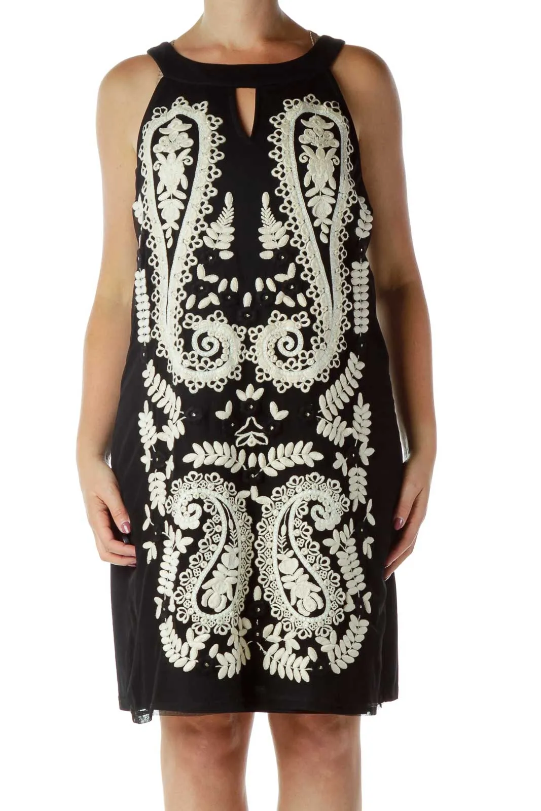 Black Cream Crocheted Shift Dress