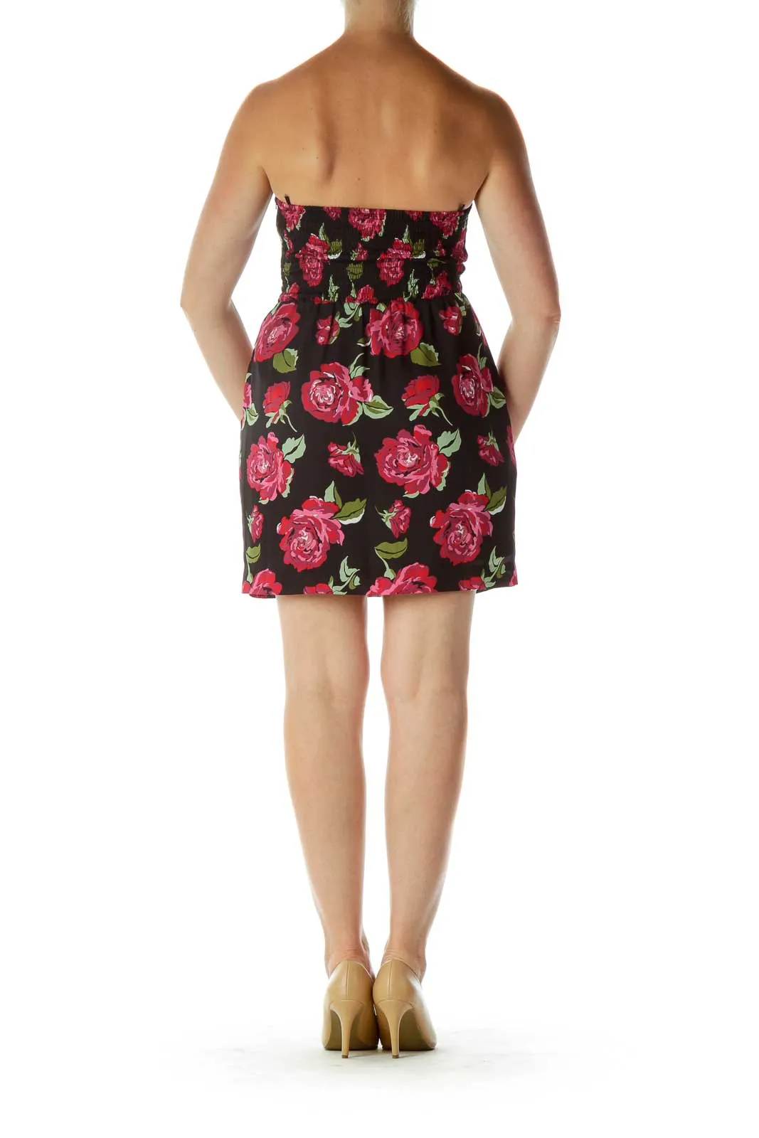 Black Pink Flower Bustier Dress
