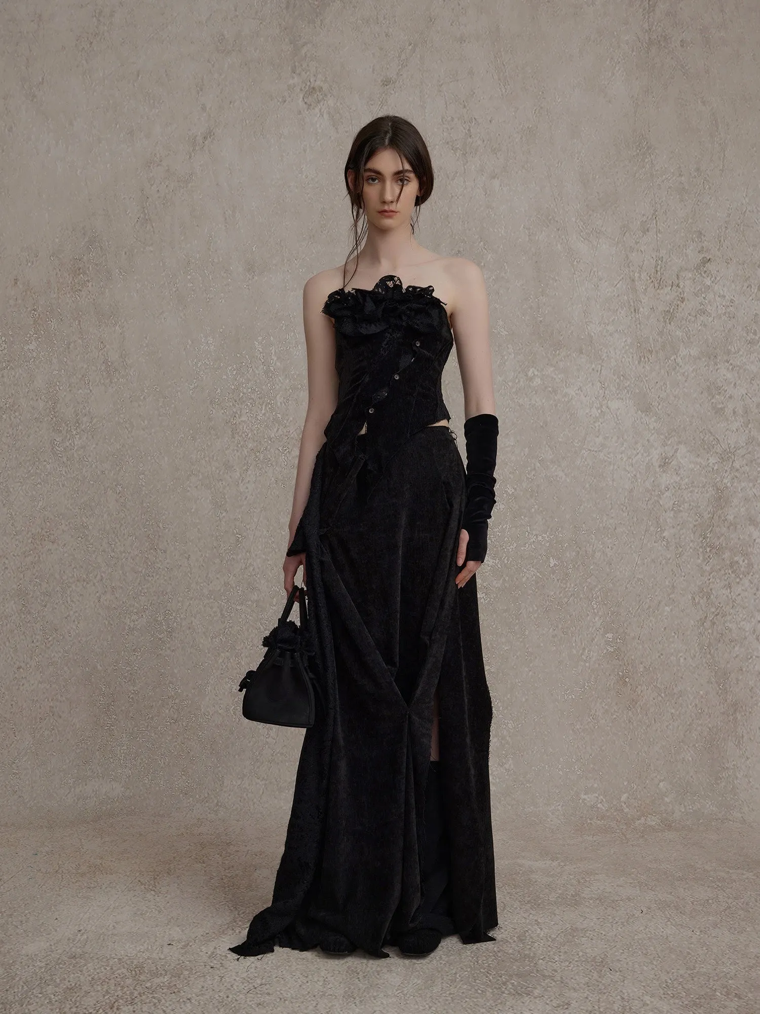 Black Velvet Lace Maxi Skirt