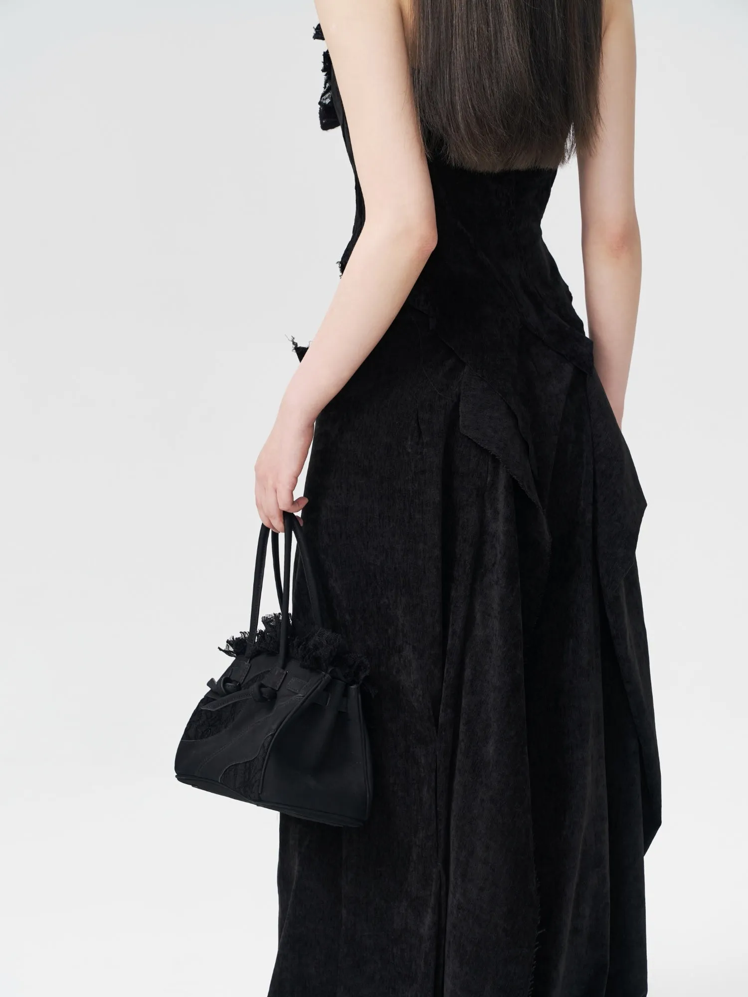 Black Velvet Lace Maxi Skirt