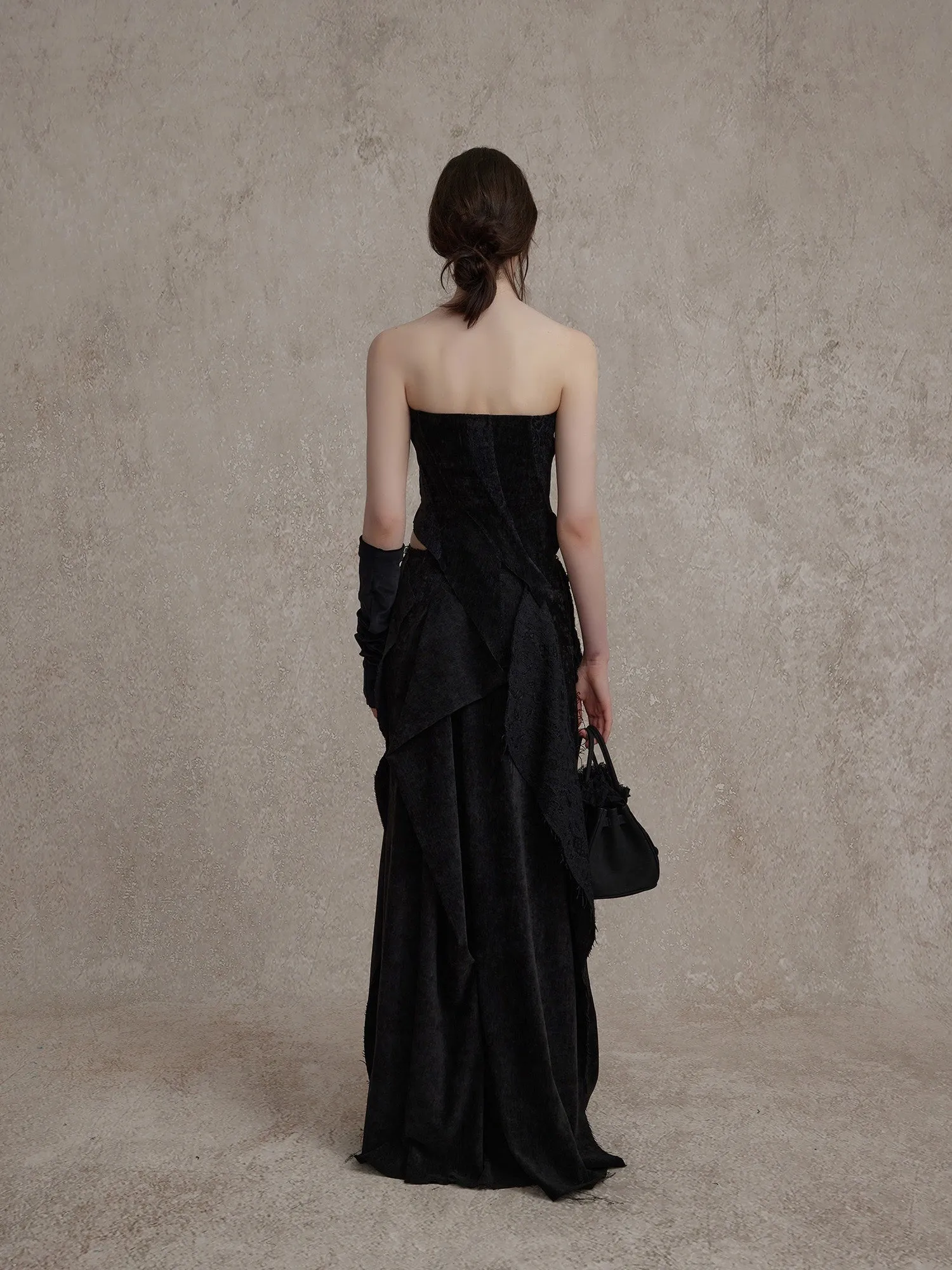 Black Velvet Lace Maxi Skirt
