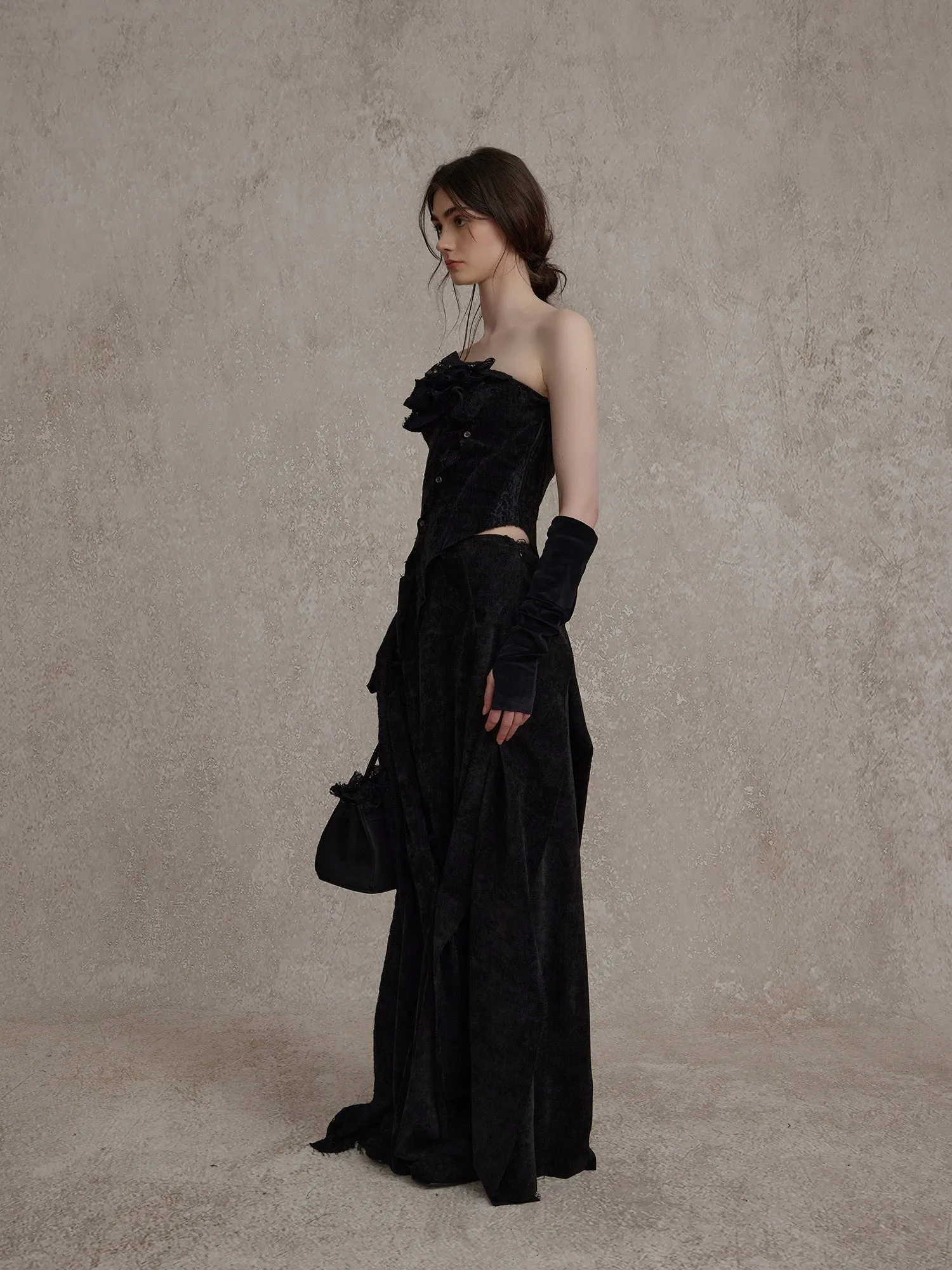 Black Velvet Lace Maxi Skirt