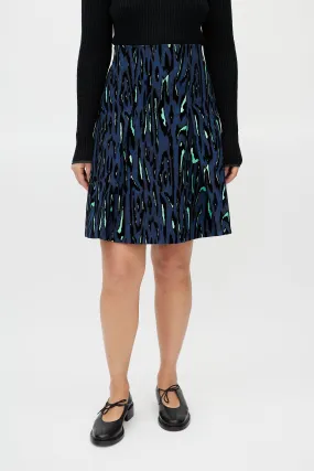 Blue & Multicolour Velvet Textured Skirt