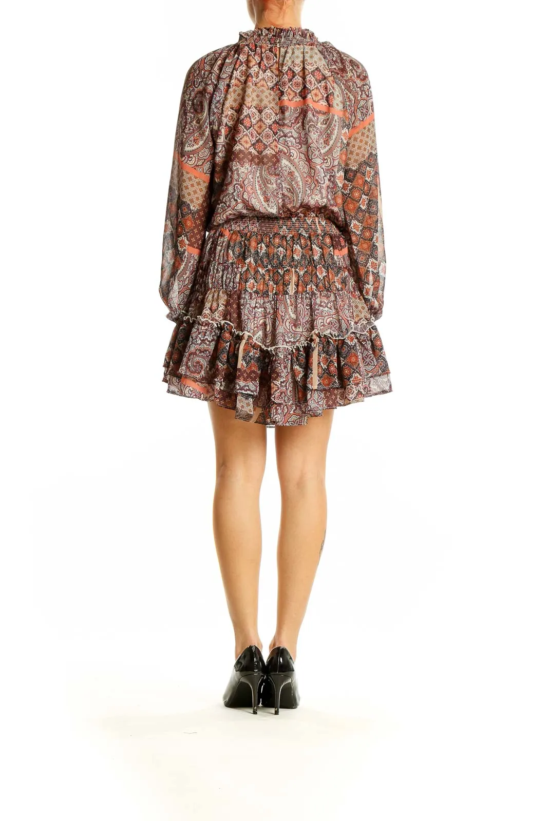 Brown Paisley Boho Mini Dress