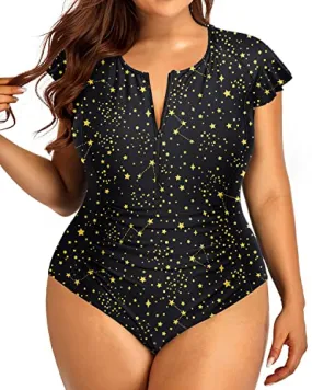 Cap Sleeves Plus Size Swimsuit for Women Tummy Control Bathing Suits