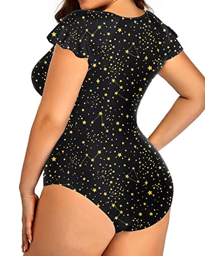 Cap Sleeves Plus Size Swimsuit for Women Tummy Control Bathing Suits