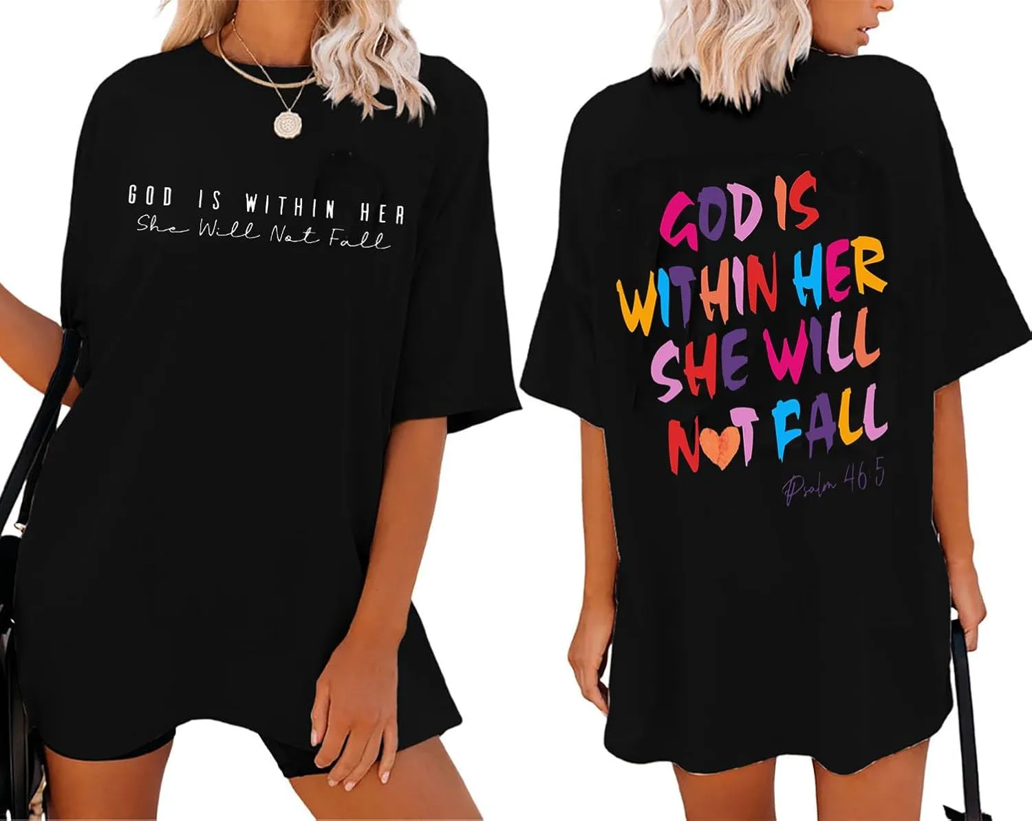 Christian Tshirts for Women God is Within Her Oversized Jesus Tee Tops Bible Verse Religious Inspirational Graphic Shirts