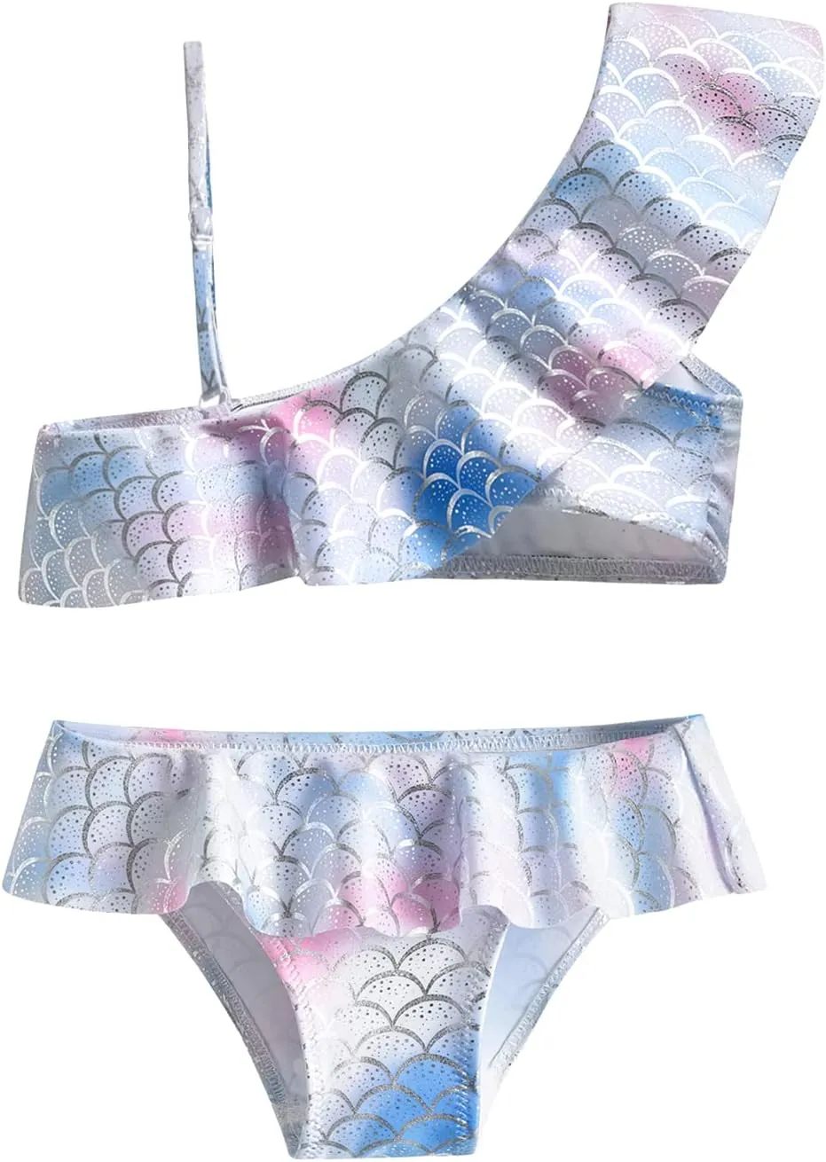DXTON Girls Summer Swimsuit Beach Sport One Pieces Ruffled Tankini Cartoon Bathing Suit Swimwear