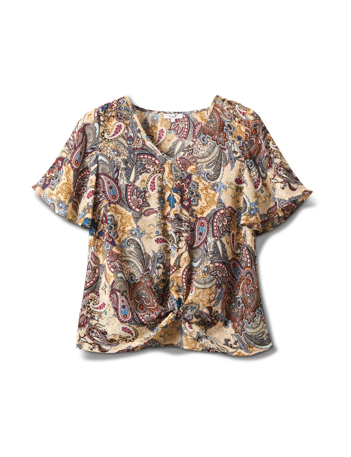 Flutter Sleeve Knot Front Woven Top
