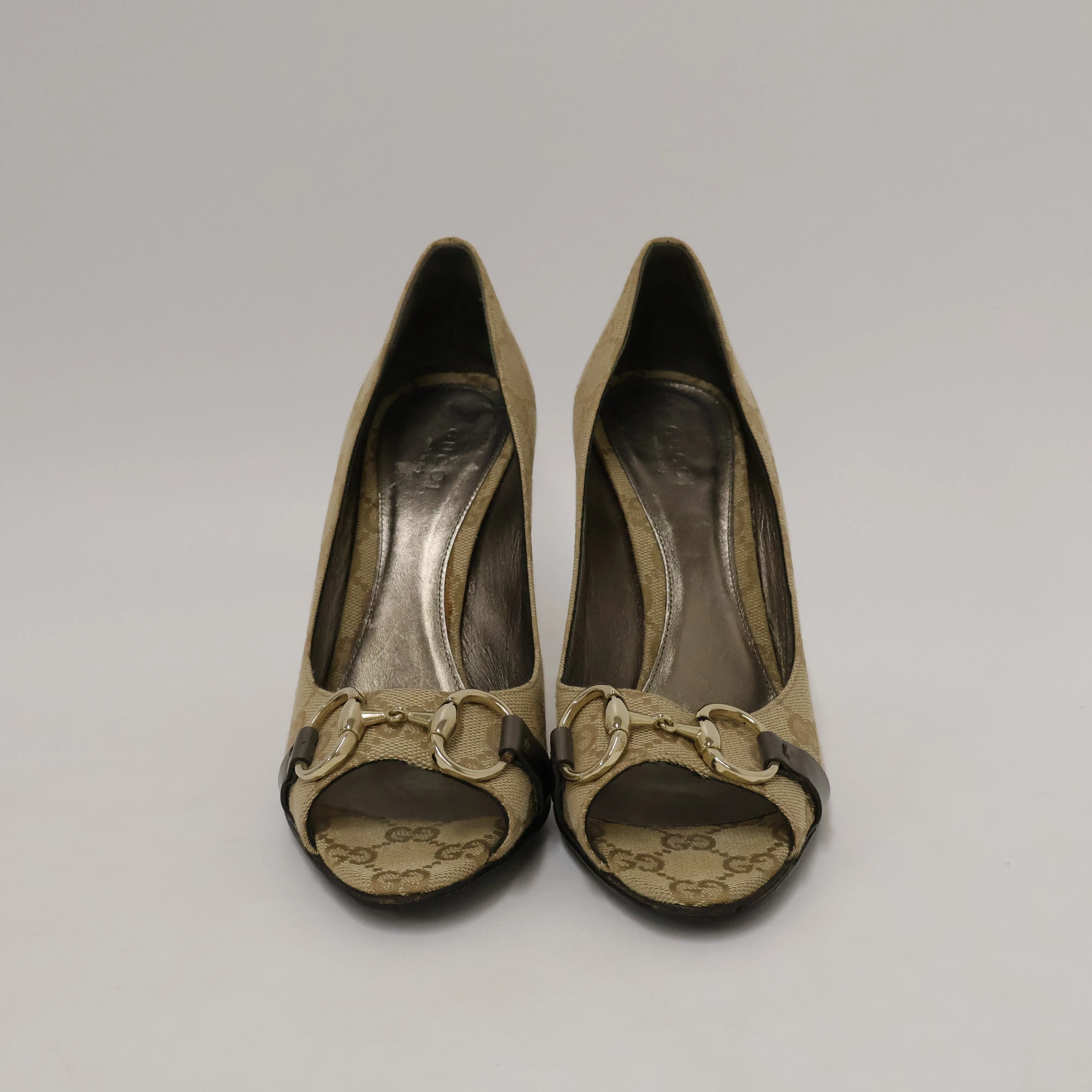 Gucci Horse Bit Peep Toe Heels 36.5