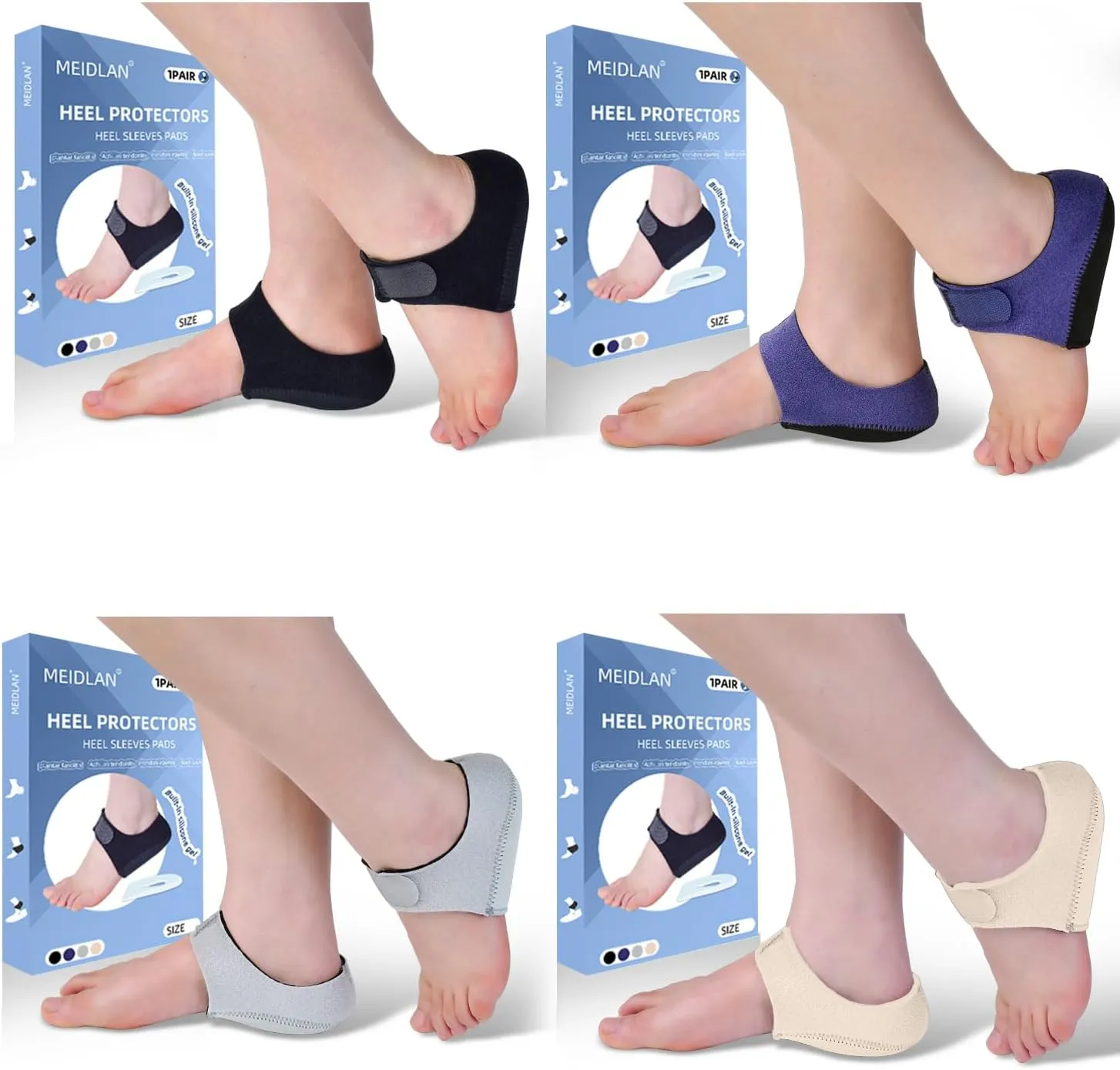 Heel Protectors HeelCups Gel Heel Cushion Support for Plantar Fasciitis, ankle brace Heel Pain, Achilles Tendinitis, Dry Cracked Heels, Men & Women (Beige, S)