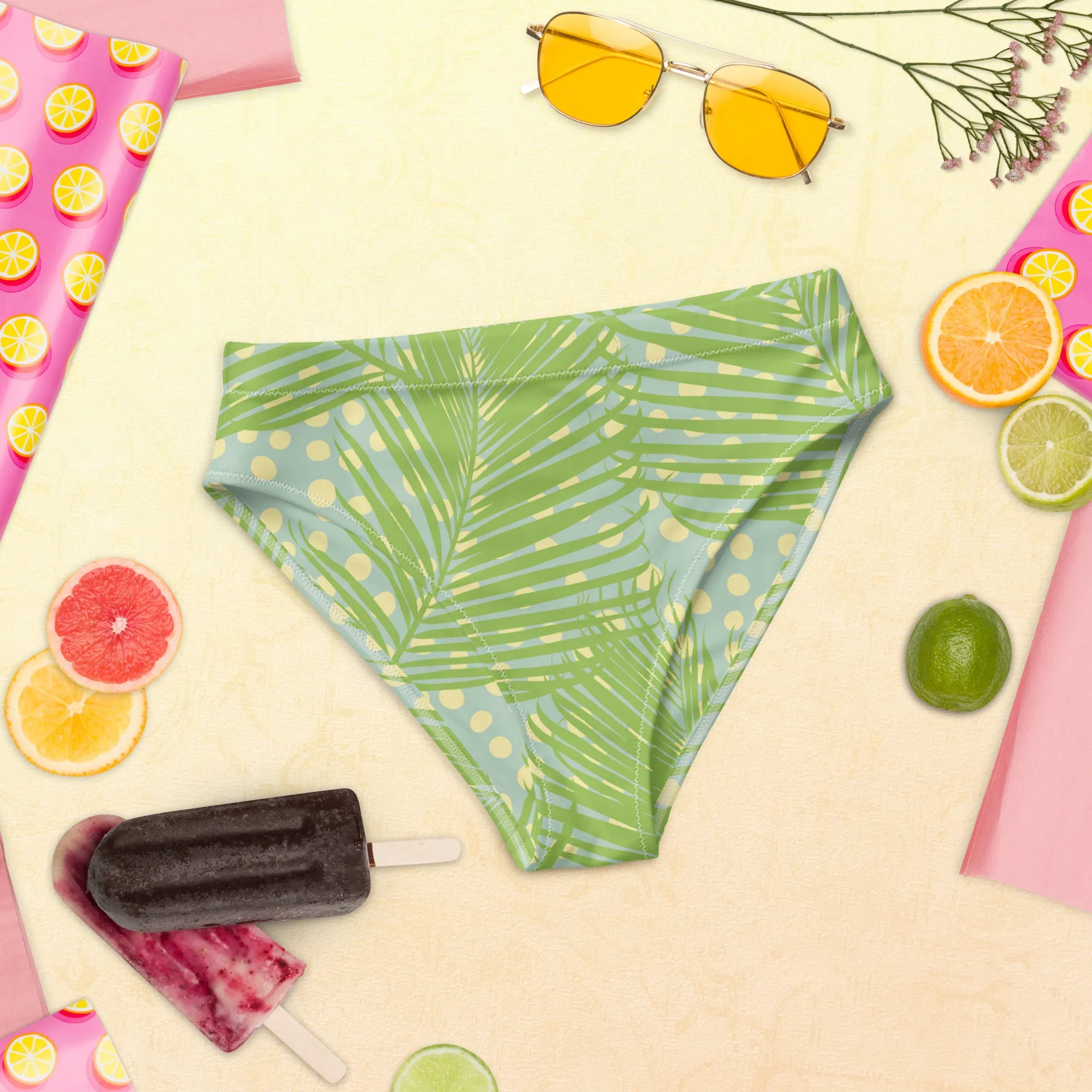 High Waisted Bikini Bottom - Abstract Leaves (Glamourange Cheeky High Waisted Bikini Bottom With Graphics)