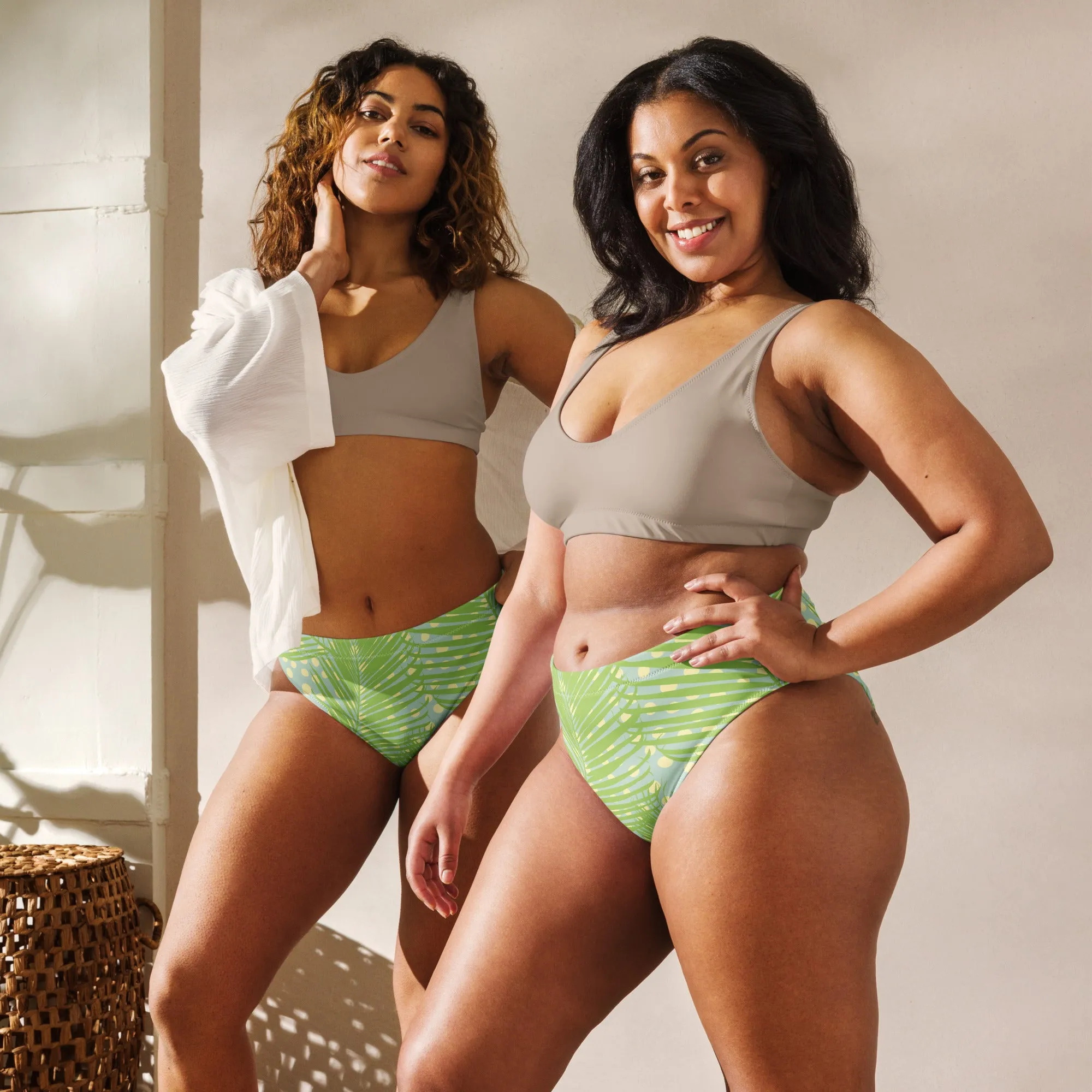 High Waisted Bikini Bottom - Abstract Leaves (Glamourange Cheeky High Waisted Bikini Bottom With Graphics)