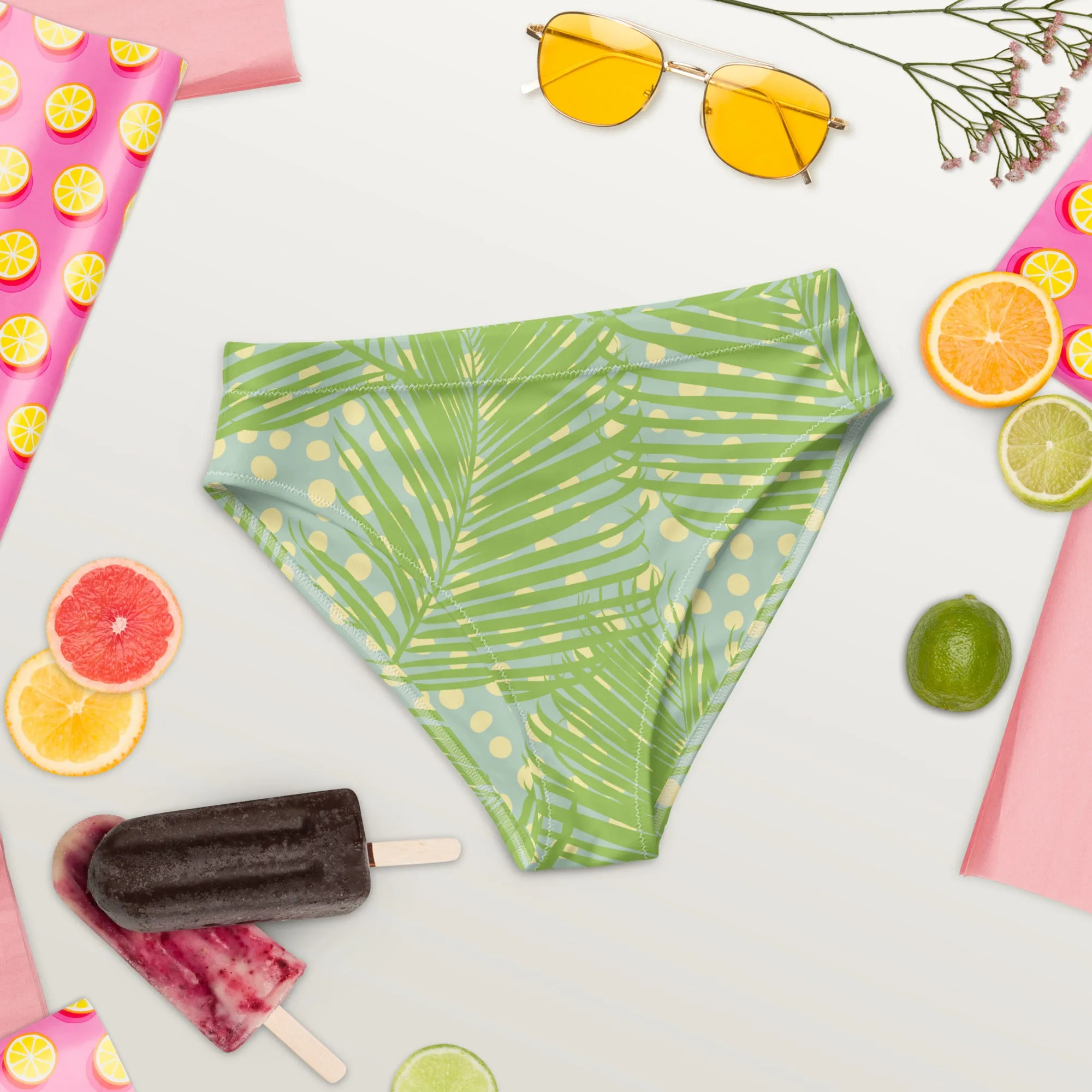 High Waisted Bikini Bottom - Abstract Leaves (Glamourange Cheeky High Waisted Bikini Bottom With Graphics)