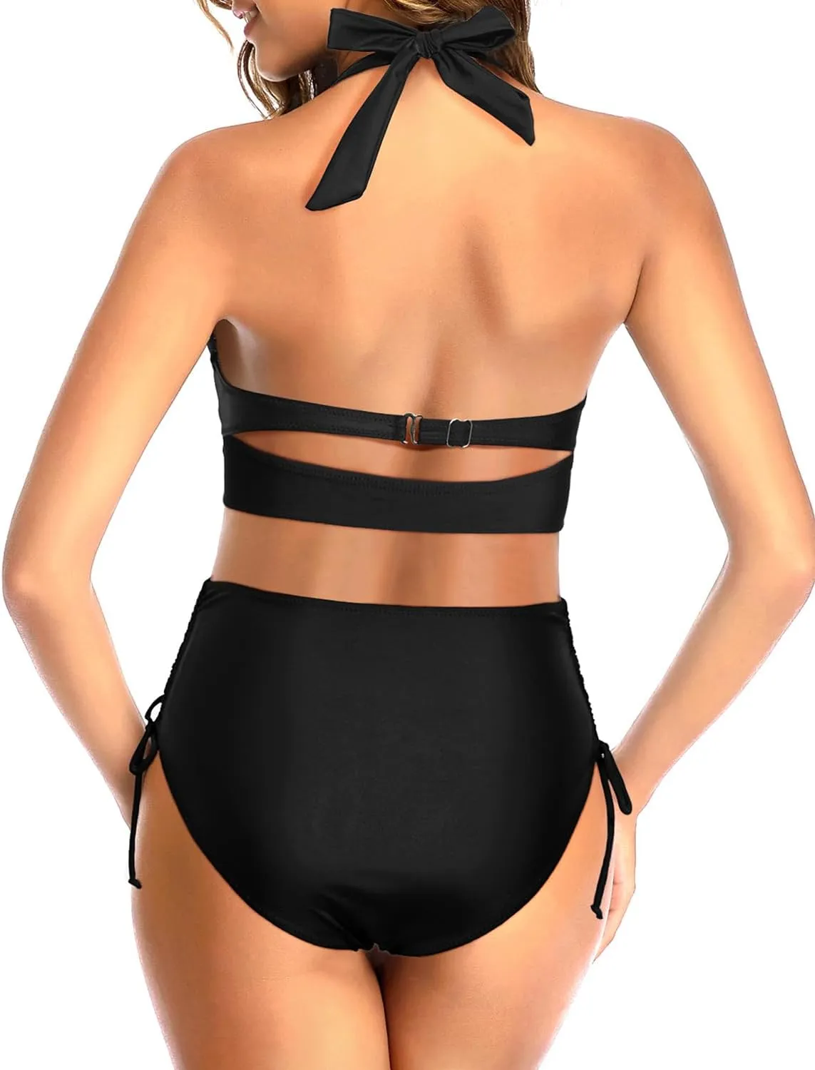 Holipick Women Two Piece Retro Swimsuit Halter Tummy Control High Waisted Bikini with Bottom