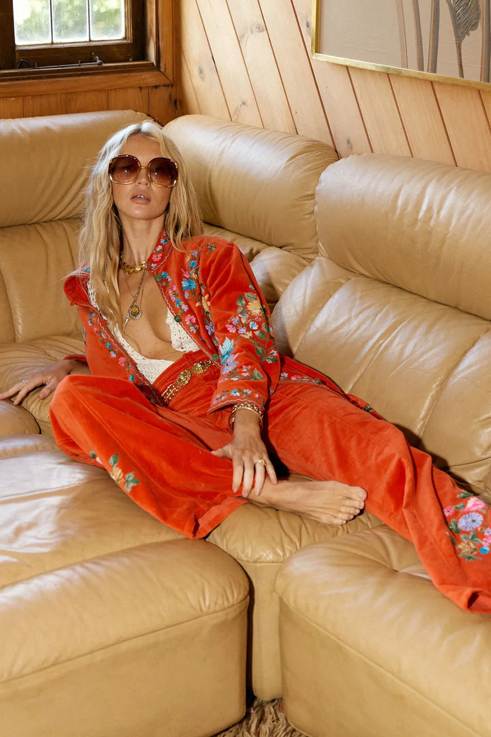 It’s Only Rock’N’Roll Cotton Velvet Embroidered Flares