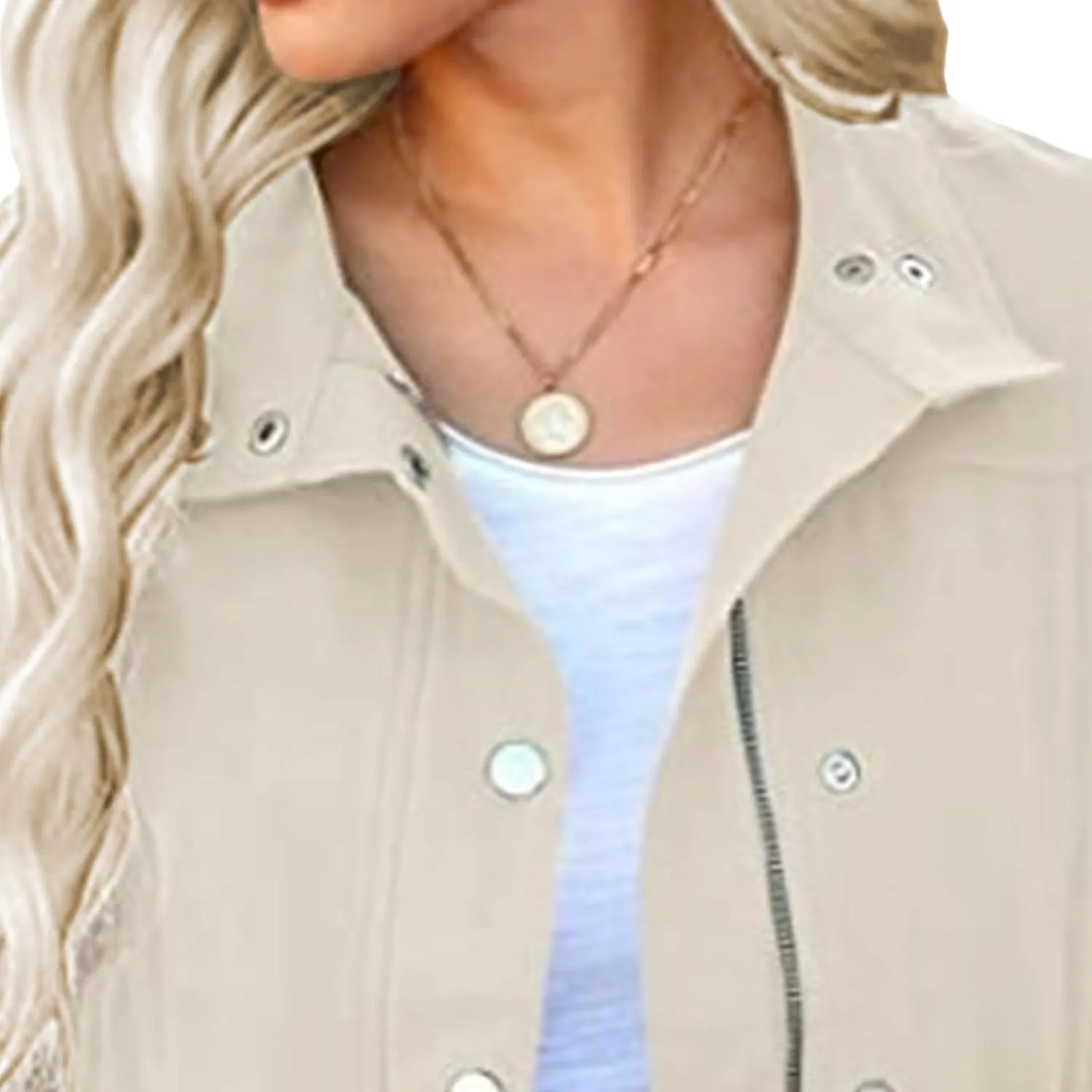 JEKE-DG Women's Lapel Casual Trendy Comfort Jacket Military Field Safari Jacket Coat Lightweight Full Zip Crop Jackets