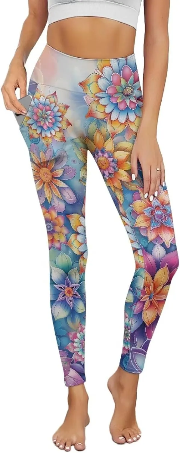 JEOCODY Leggings for Women with Pockets Casual High Waist Tummy Control Pants Soft Slimming Yoga Pants