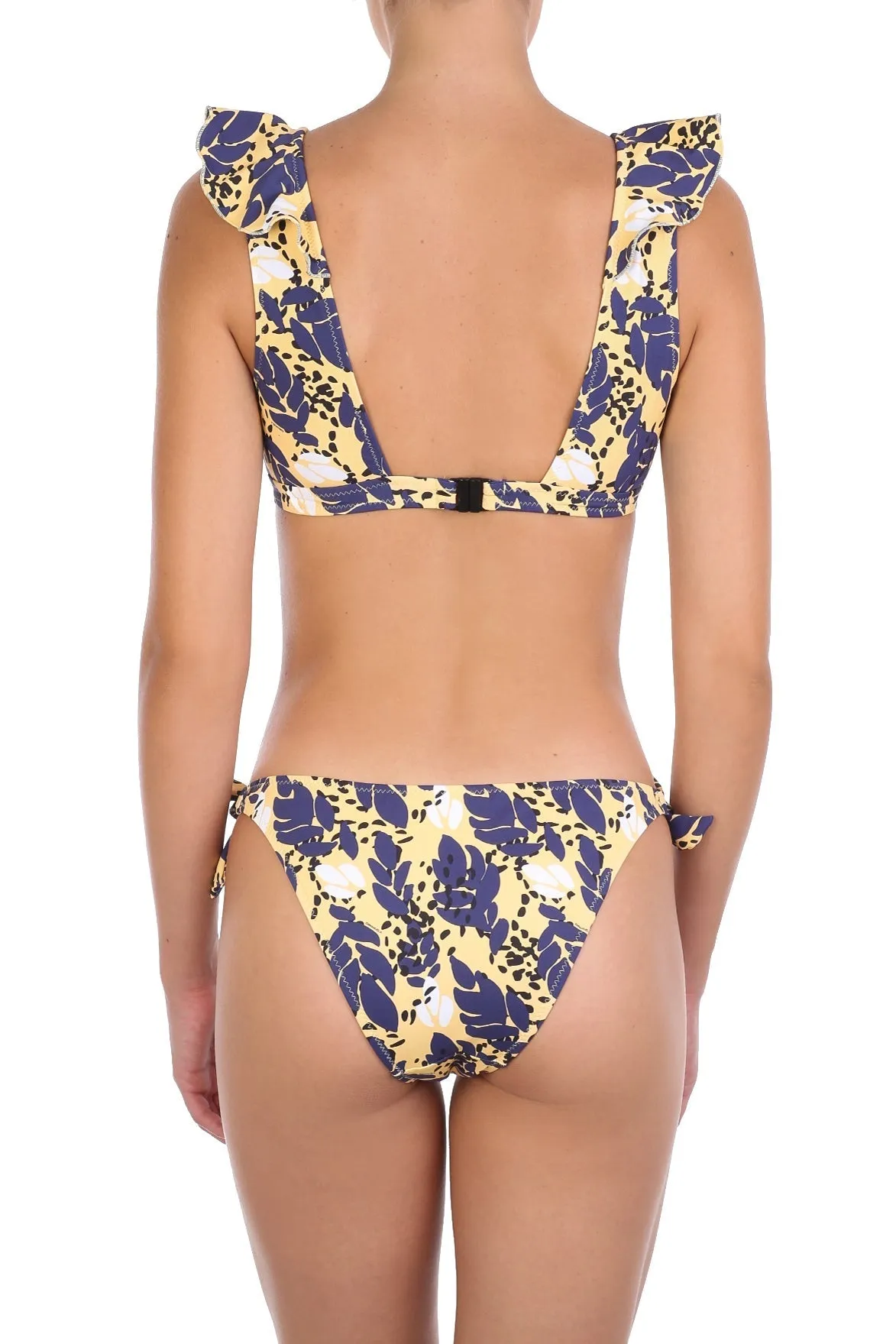 Joanna Ruffled Bikini Yellow/Blue Leaves