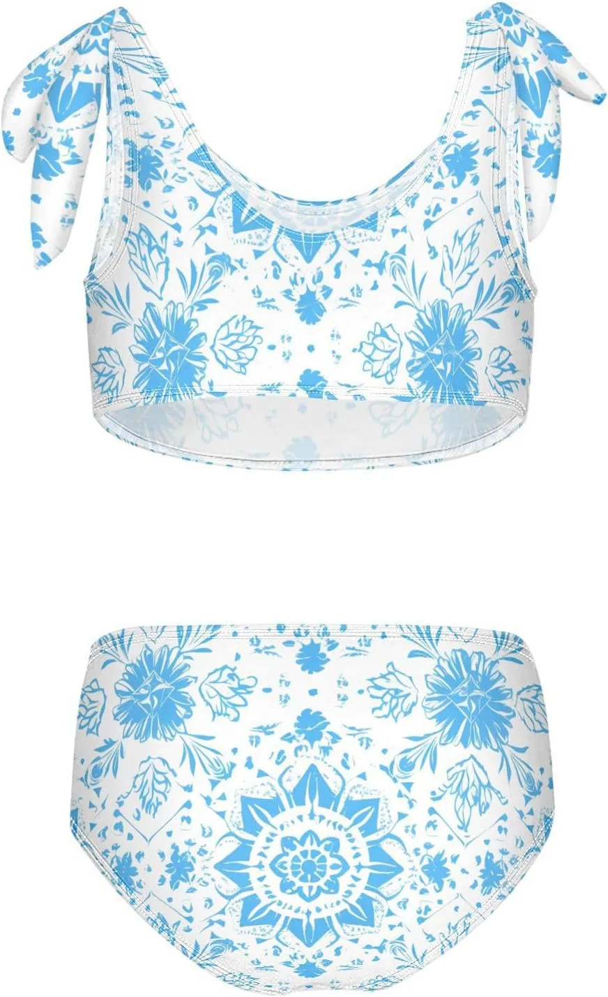 KLL Boho Kaleidoscope Abstract Pattern Girls' 2 Piece Bikini Sets Scoop Neck Swimming Swimsuit Swimwear