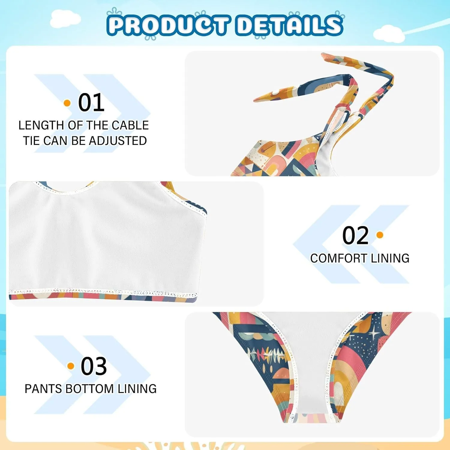 KLL Rainbow Boho Style Girl Two Piecing Bikini Sets Beach Swimsuit Swimwear Cute Shoulder Strap