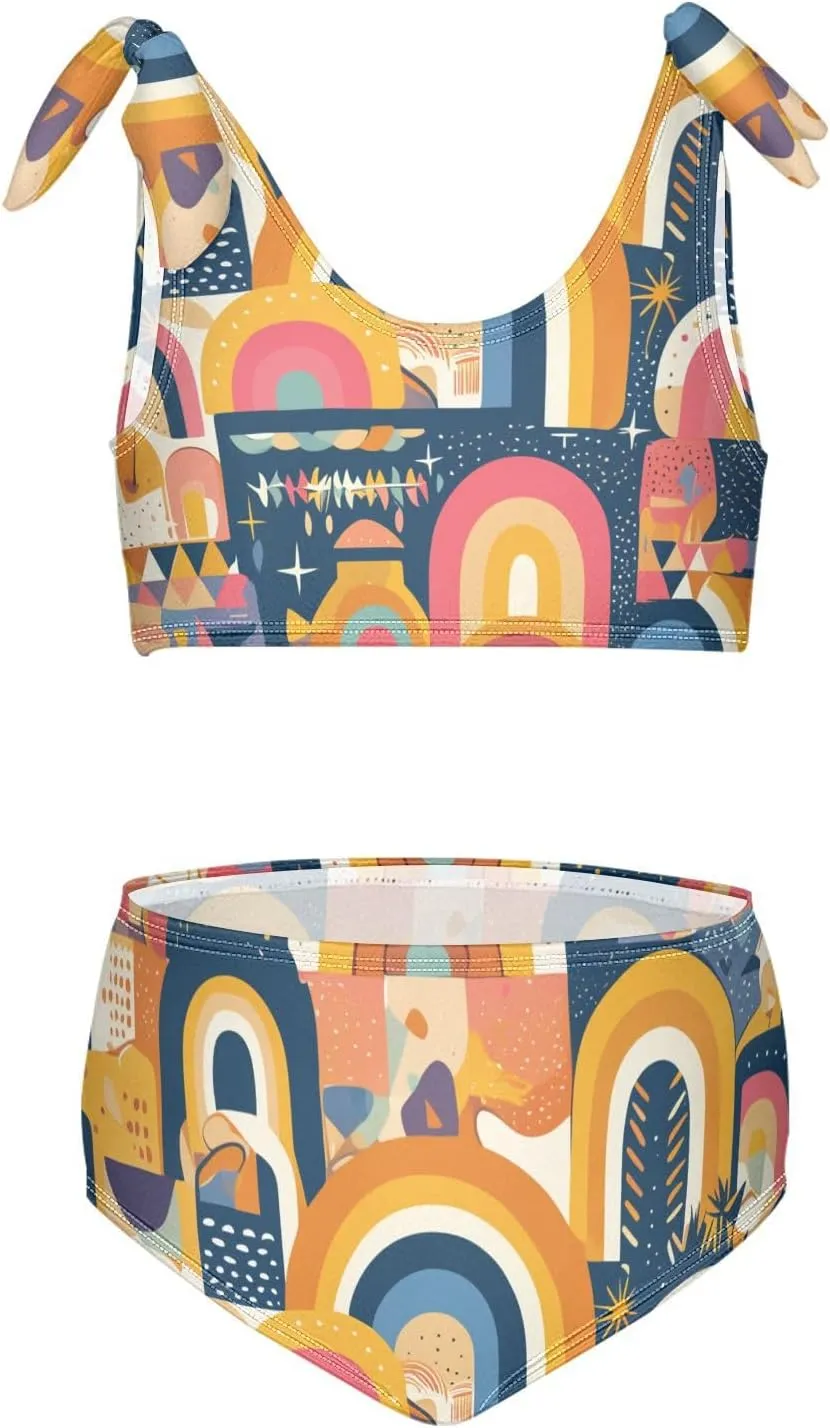 KLL Rainbow Boho Style Girl Two Piecing Bikini Sets Beach Swimsuit Swimwear Cute Shoulder Strap
