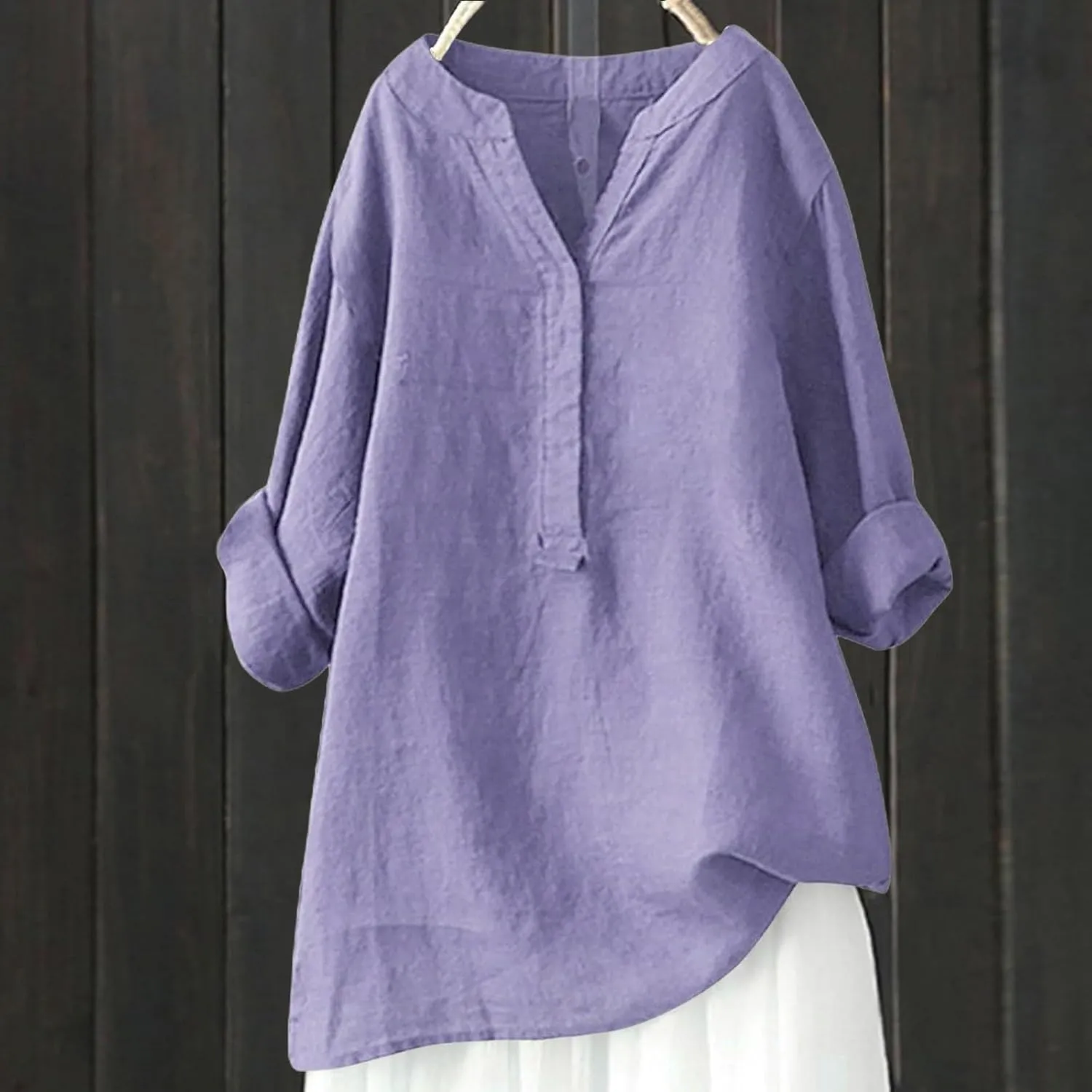 Linen Shirts for Women Women's 3/4 Sleeve Cotton Linen Jacquard Blouses Top T-Shirt