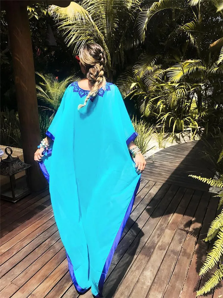 Loose Plus Size Chiffon Embroidered Beach Swimwear Cover-up