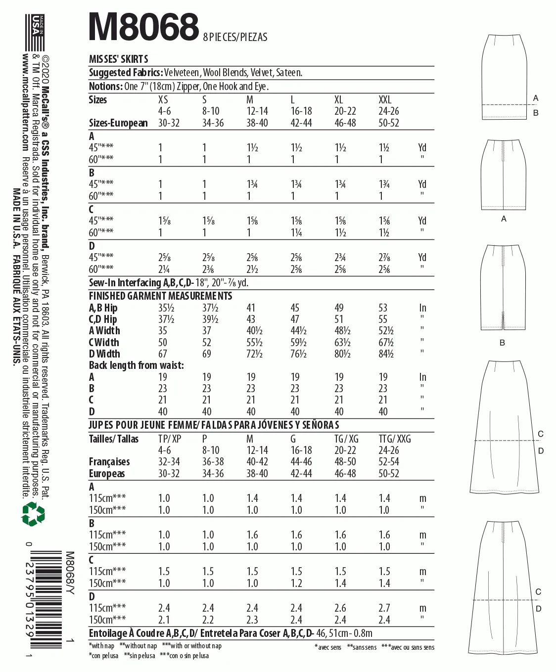 McCall's Pattern M8068 Misses' Skirts in Three Lengths