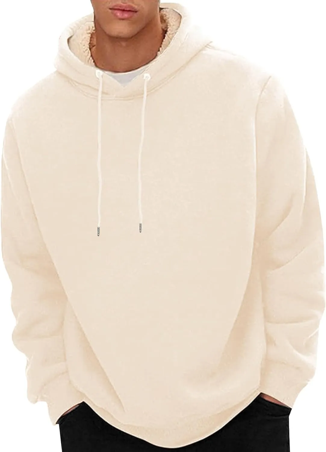 Mens Fleece Sherpa Lined Tracksuit 2 Piece Warm Hoodie Sweatshirts Sweatpants Suit Set Casual Trendy Winter Pullover