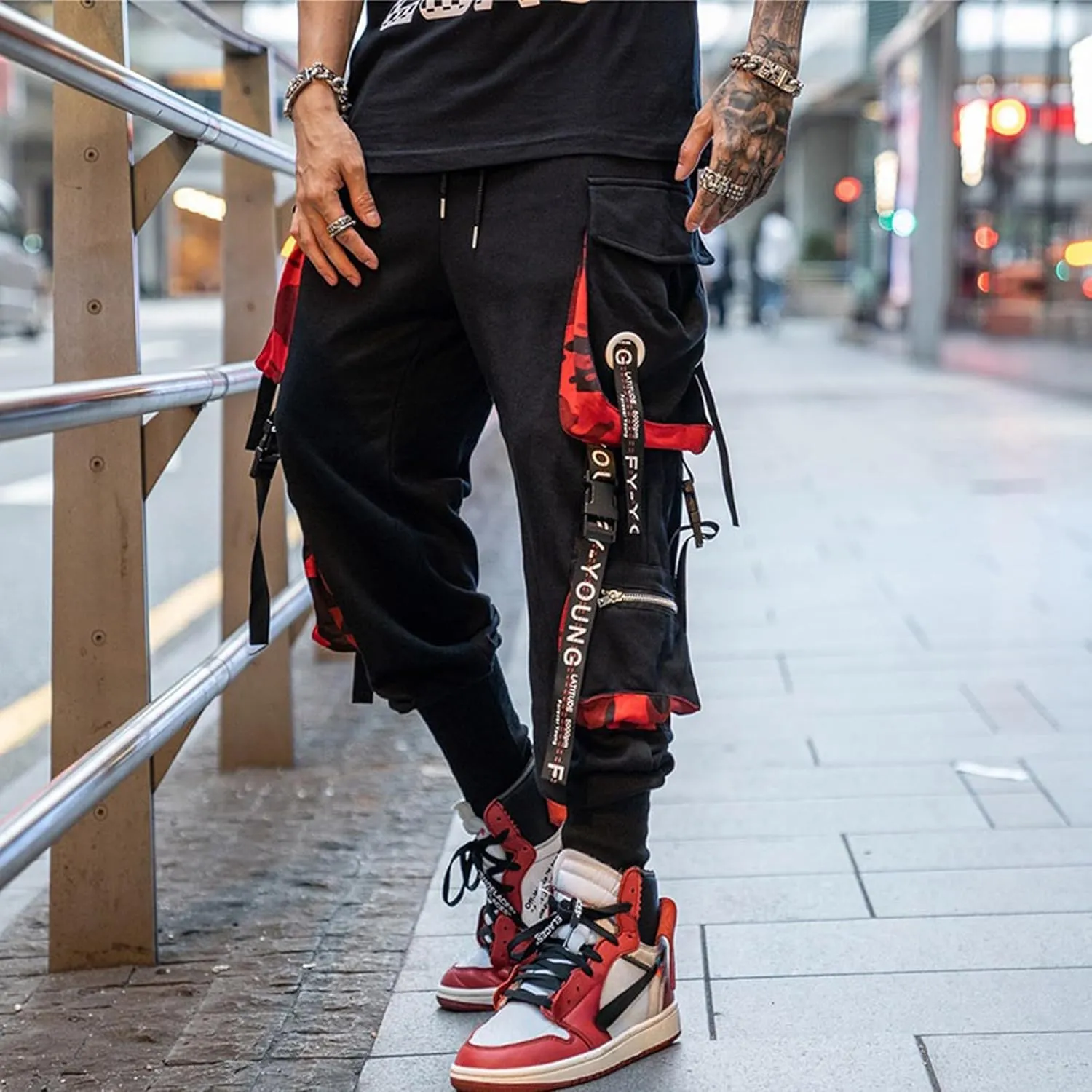 Men's Jogger Pants Techwear Hip Hop Harem Pants Streetwear Tactical Track Pants with Drawstring