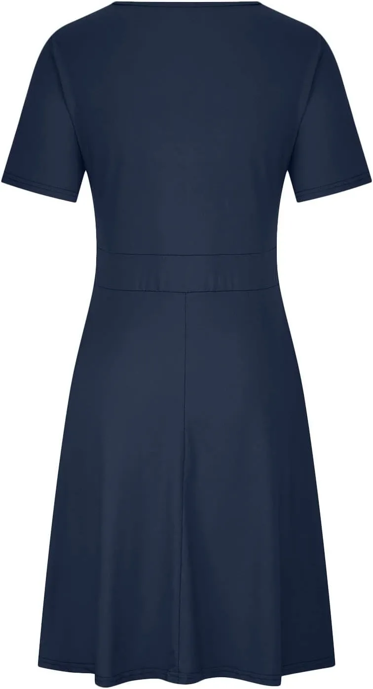 NaRHbrg Summer Dresses for Women 2024 Wrap V Neck Short Sleeve Midi Dress Ruffle Hem A-Line Sundress Cocktail Party Dress