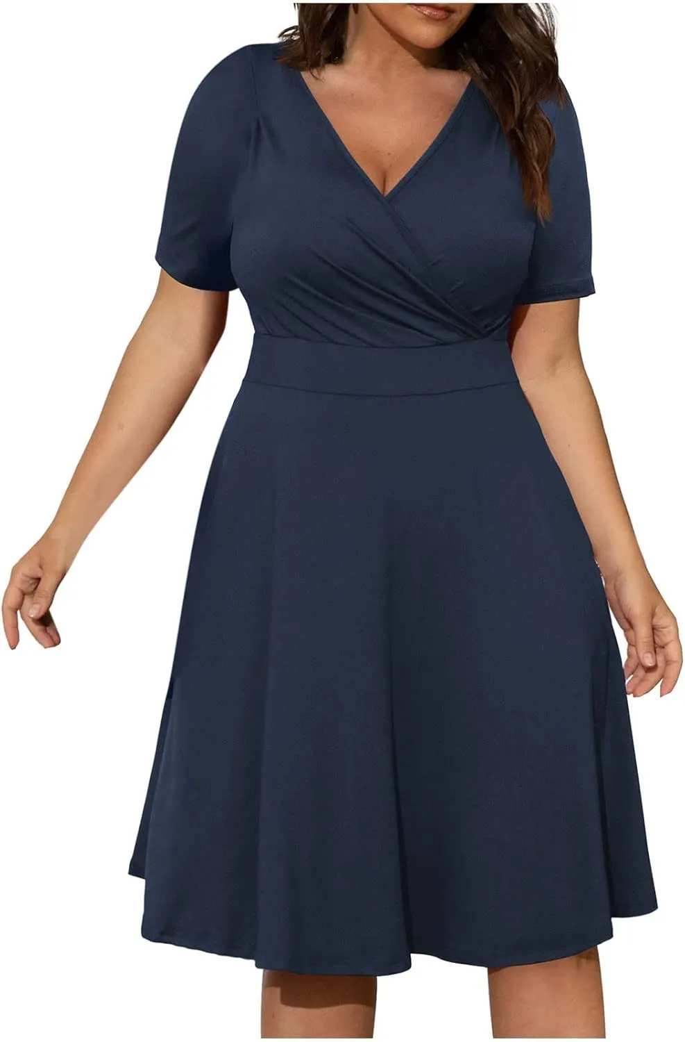 NaRHbrg Summer Dresses for Women 2024 Wrap V Neck Short Sleeve Midi Dress Ruffle Hem A-Line Sundress Cocktail Party Dress