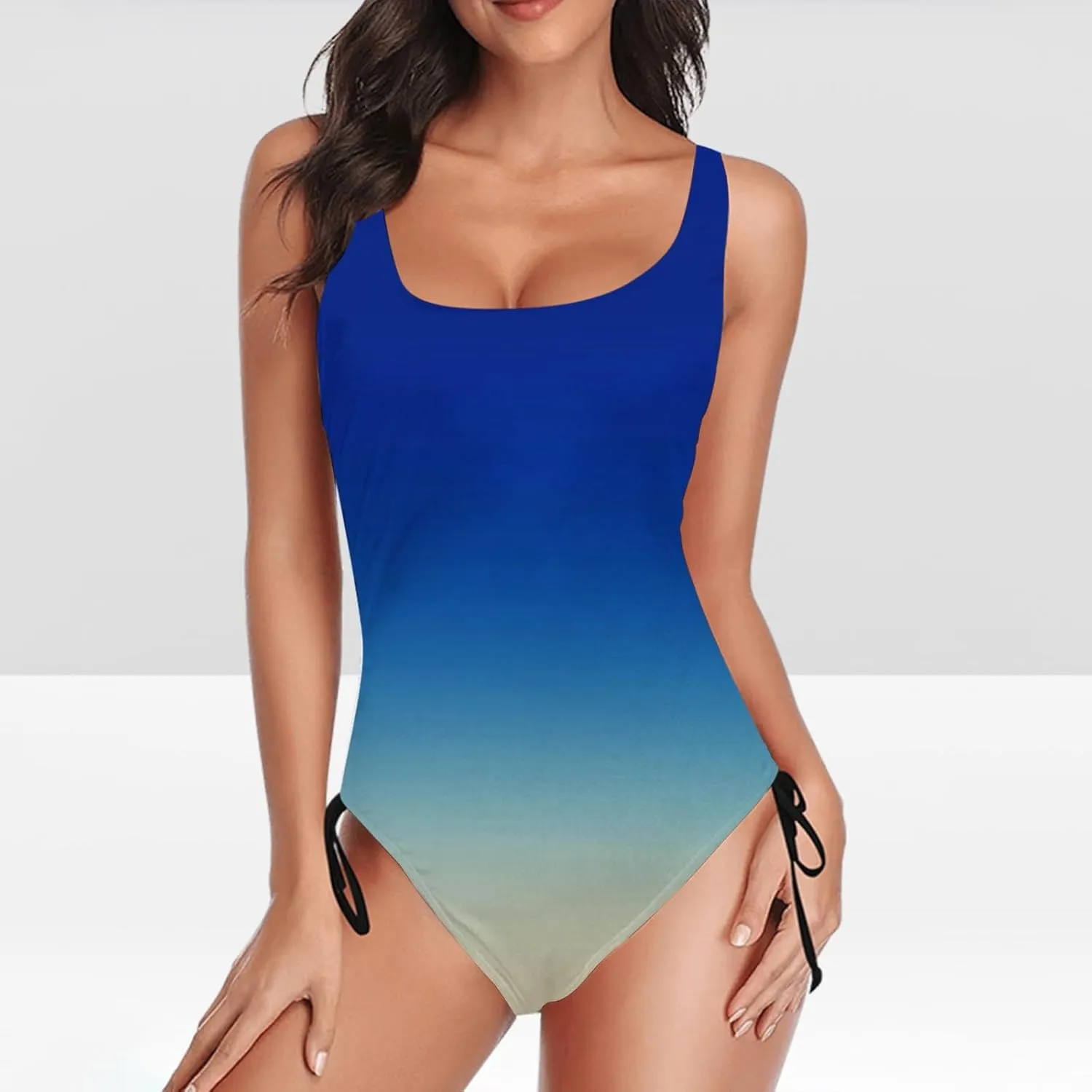 NATHGAM One Piece Swimsuit Women Square Neck Tummy Control Swimsuits Adjustable Strap Drawstring High Waisted Bathing Suit