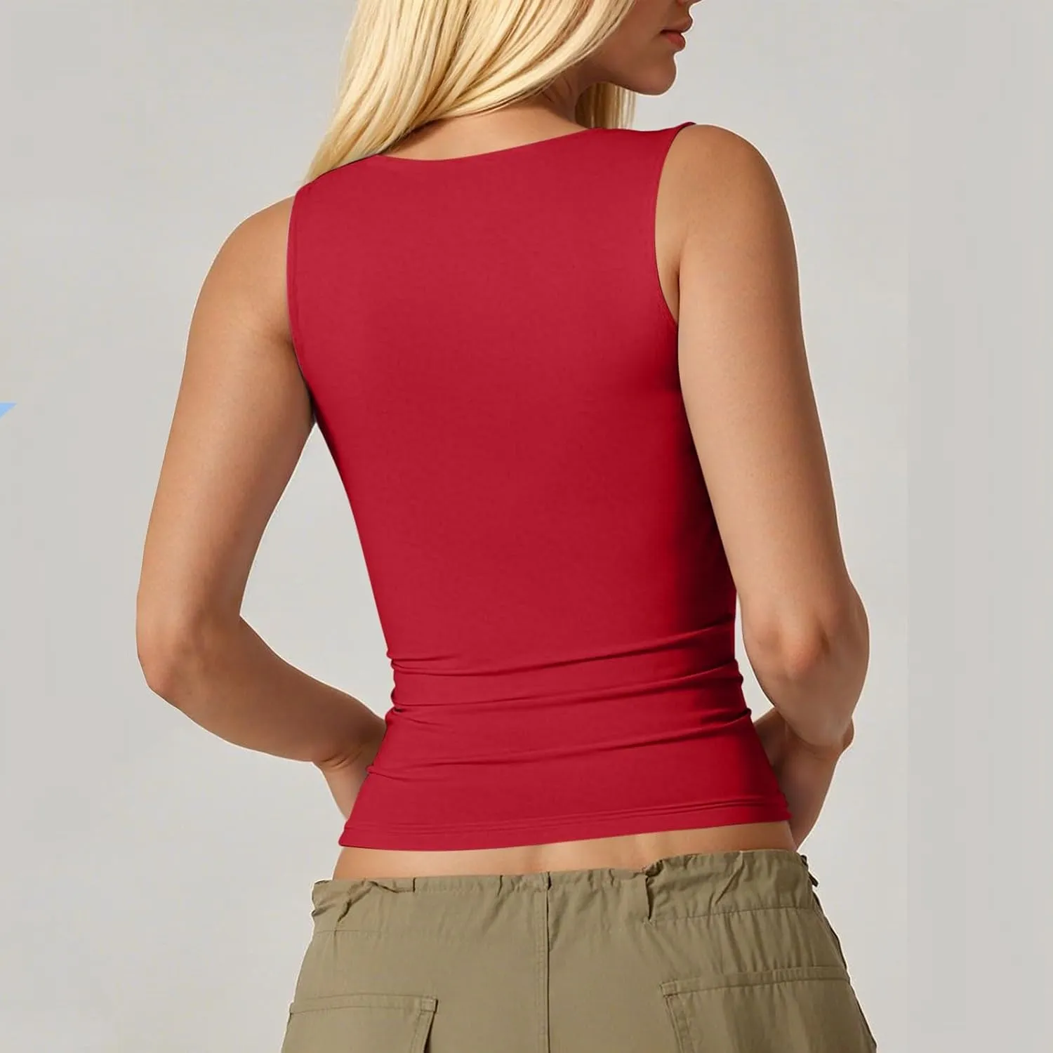 NBXNZWF Women's Sexy Tank Tops Sleeveless V Neck Double Lined Basic Tees Spaghetti Strap Slim Fit Y2K Crop Camisole Tops