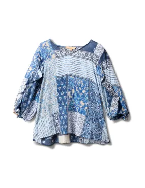 Patchwork Ruffle Sleeve Blouse