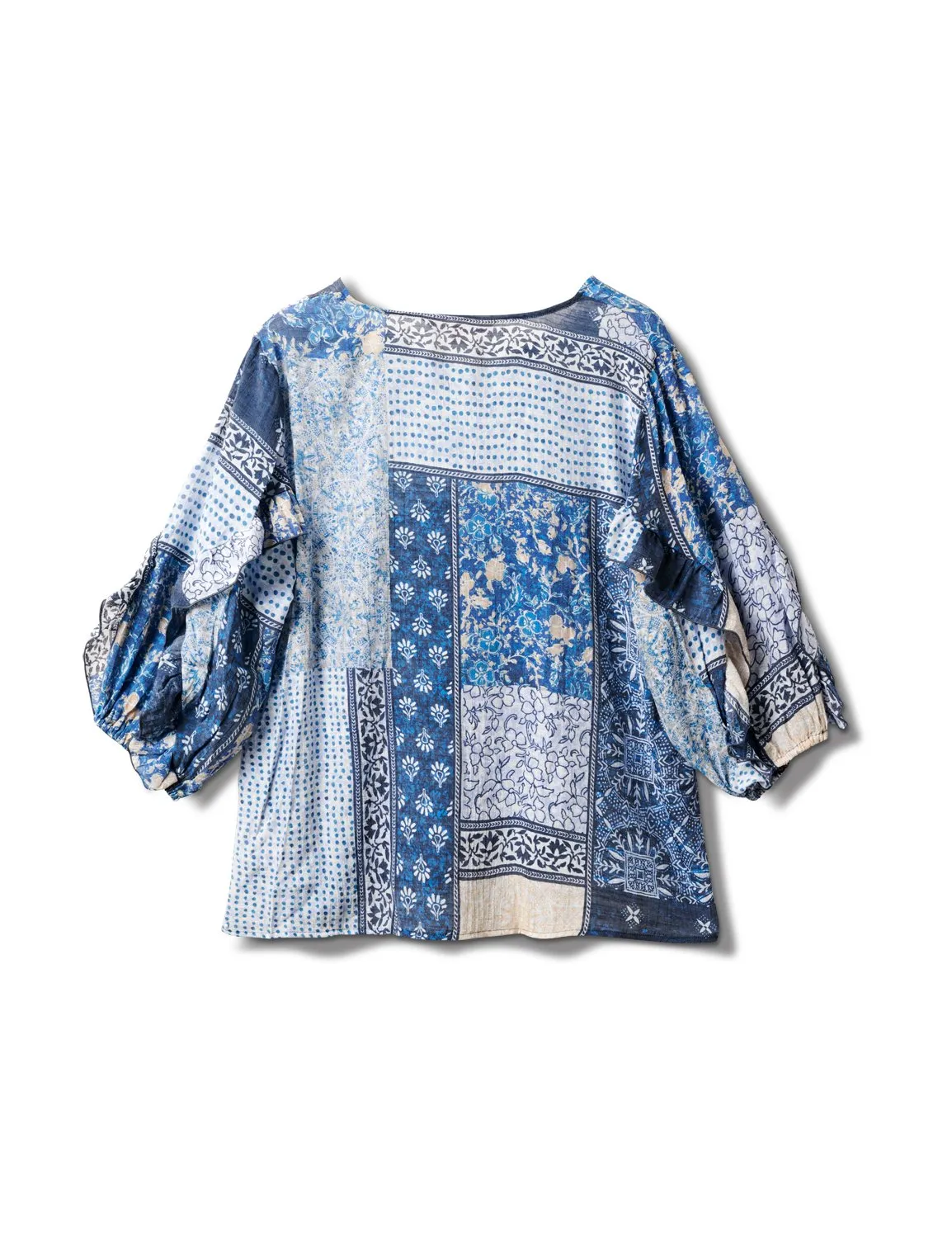 Patchwork Ruffle Sleeve Blouse